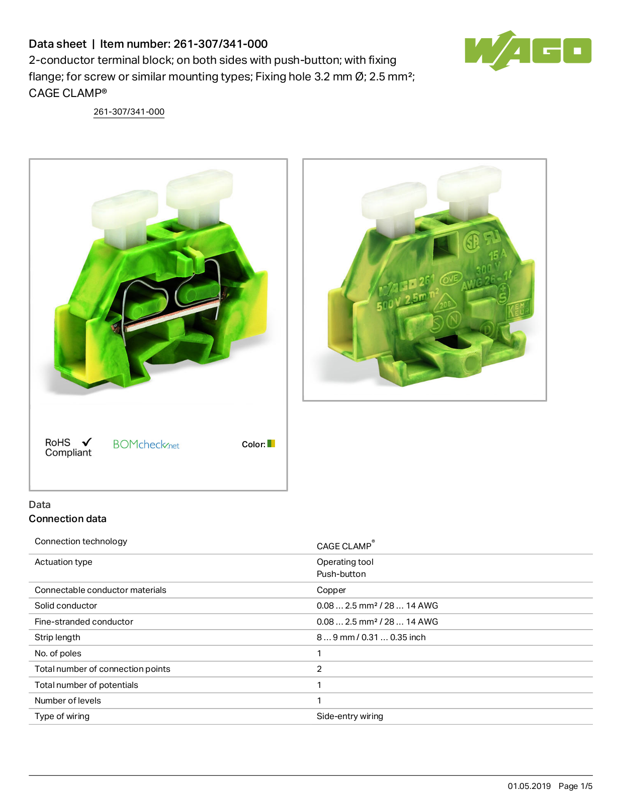 Wago 261-307/341-000 Data Sheet