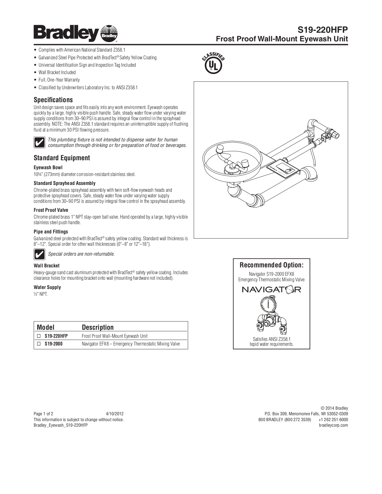 Bradley Corporation S19-220HFP User Manual