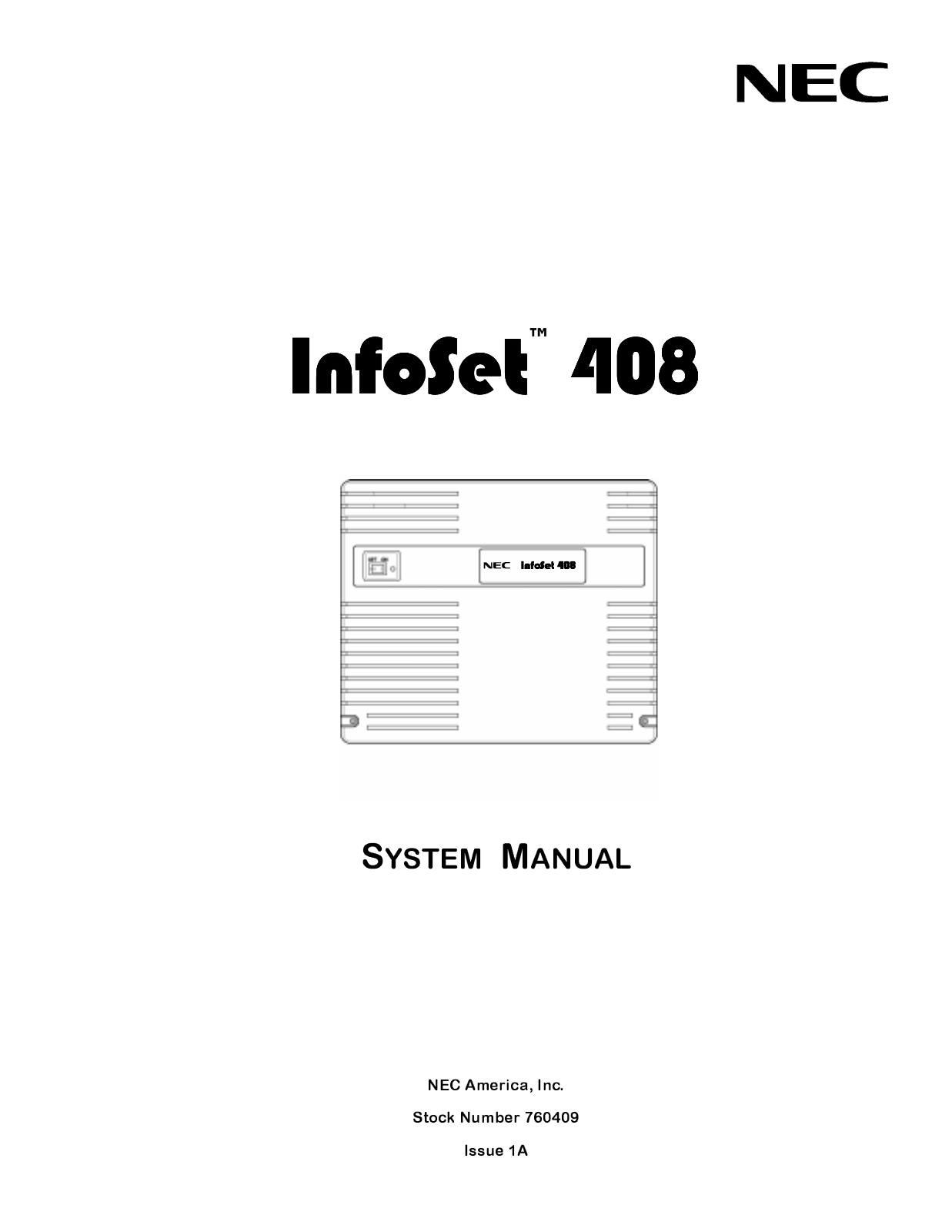 NEC InfoSet 408 User Guide