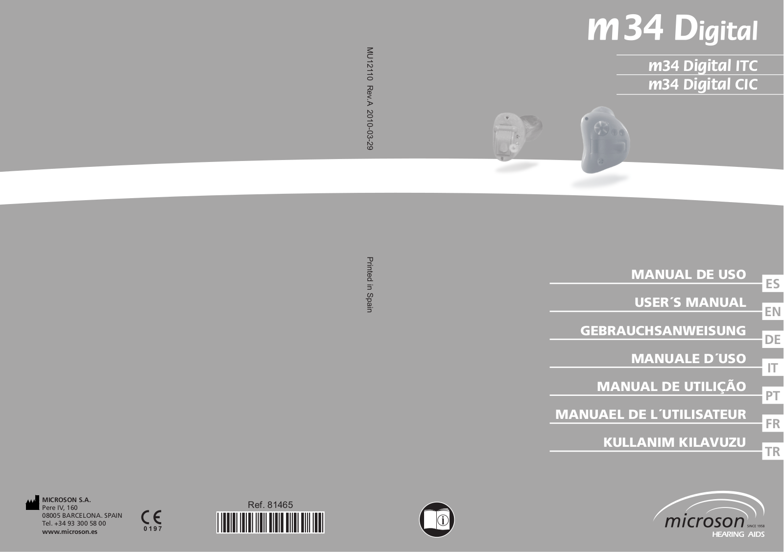 Microson M34 Digital ITC, M34 Digital CIC User Manual