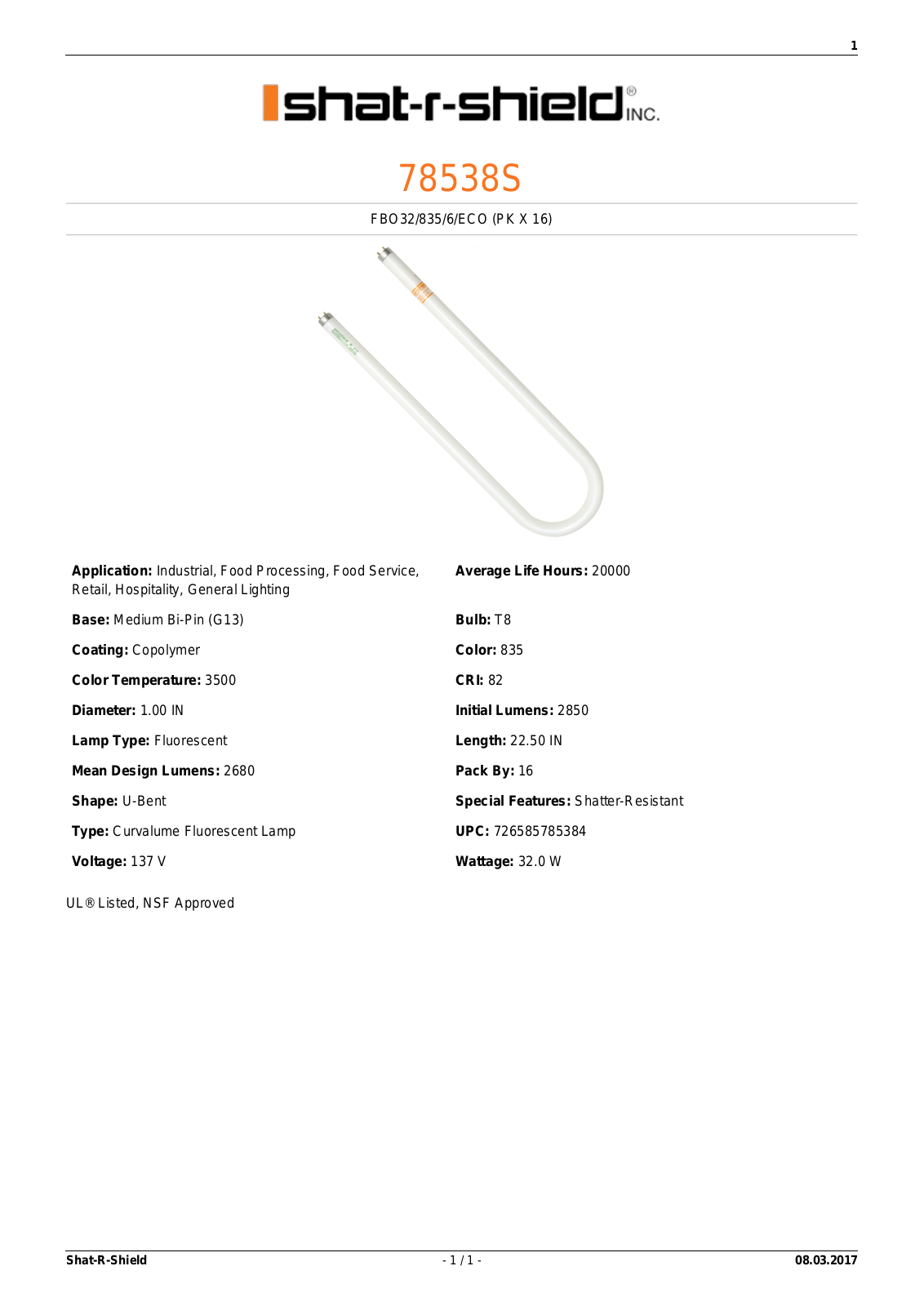 Shat-R-Shield 78538S Data sheet