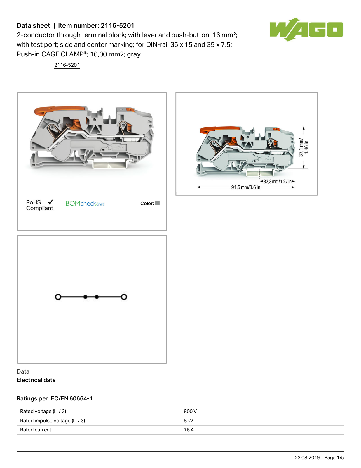 Wago 2116-5201 Data Sheet