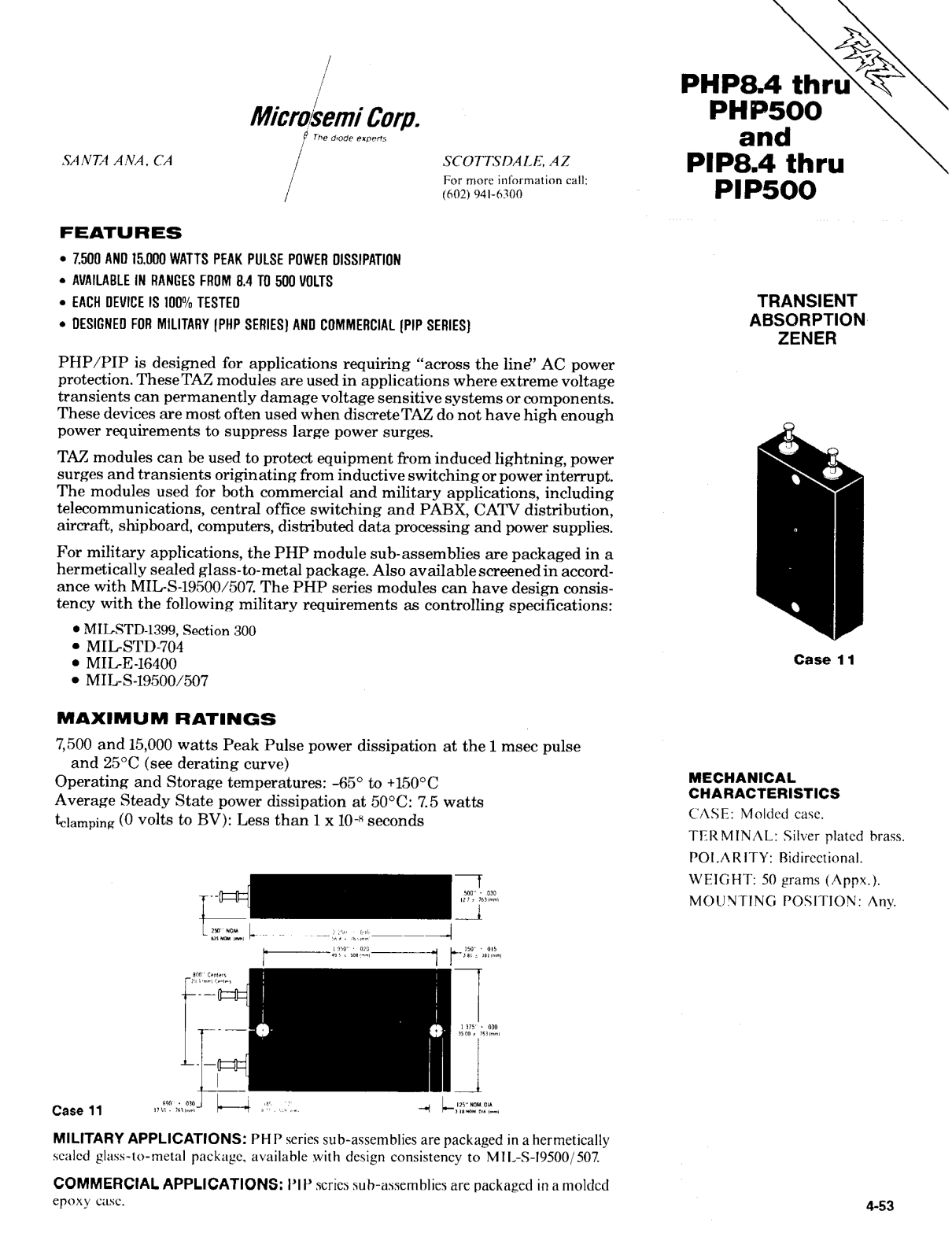 Microsemi Corporation PHP24, PHP250, PHP208, PHP120, PHP30 Datasheet