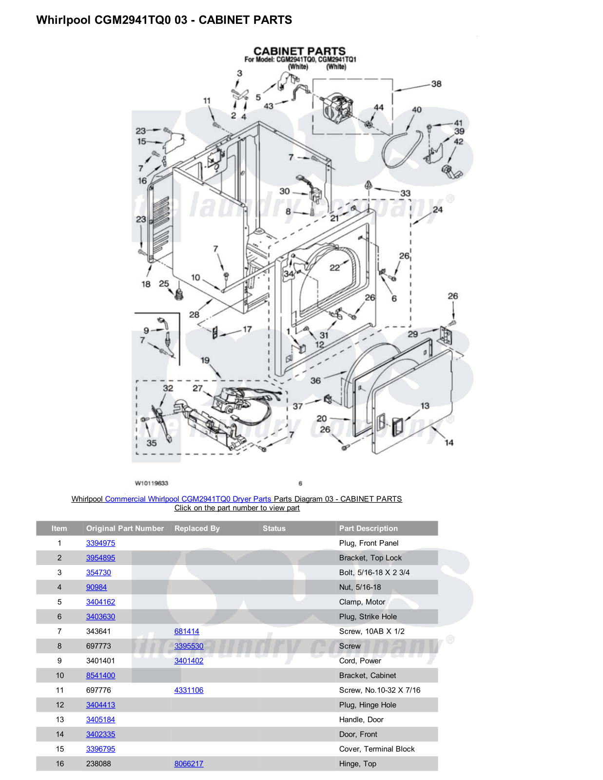 Whirlpool CGM2941TQ0 Parts Diagram