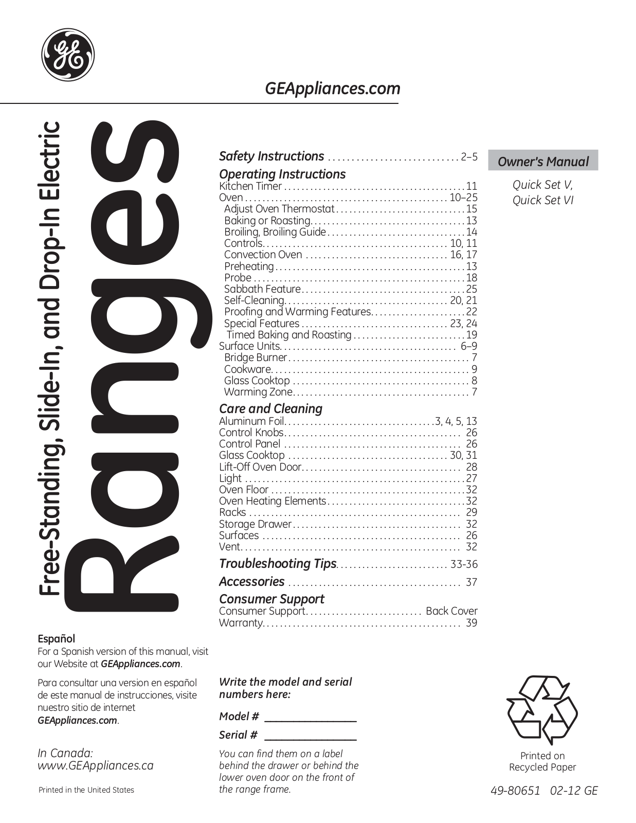 GE JS630DFBB, JS630DFWW, JS630DFCC Owner's Manual