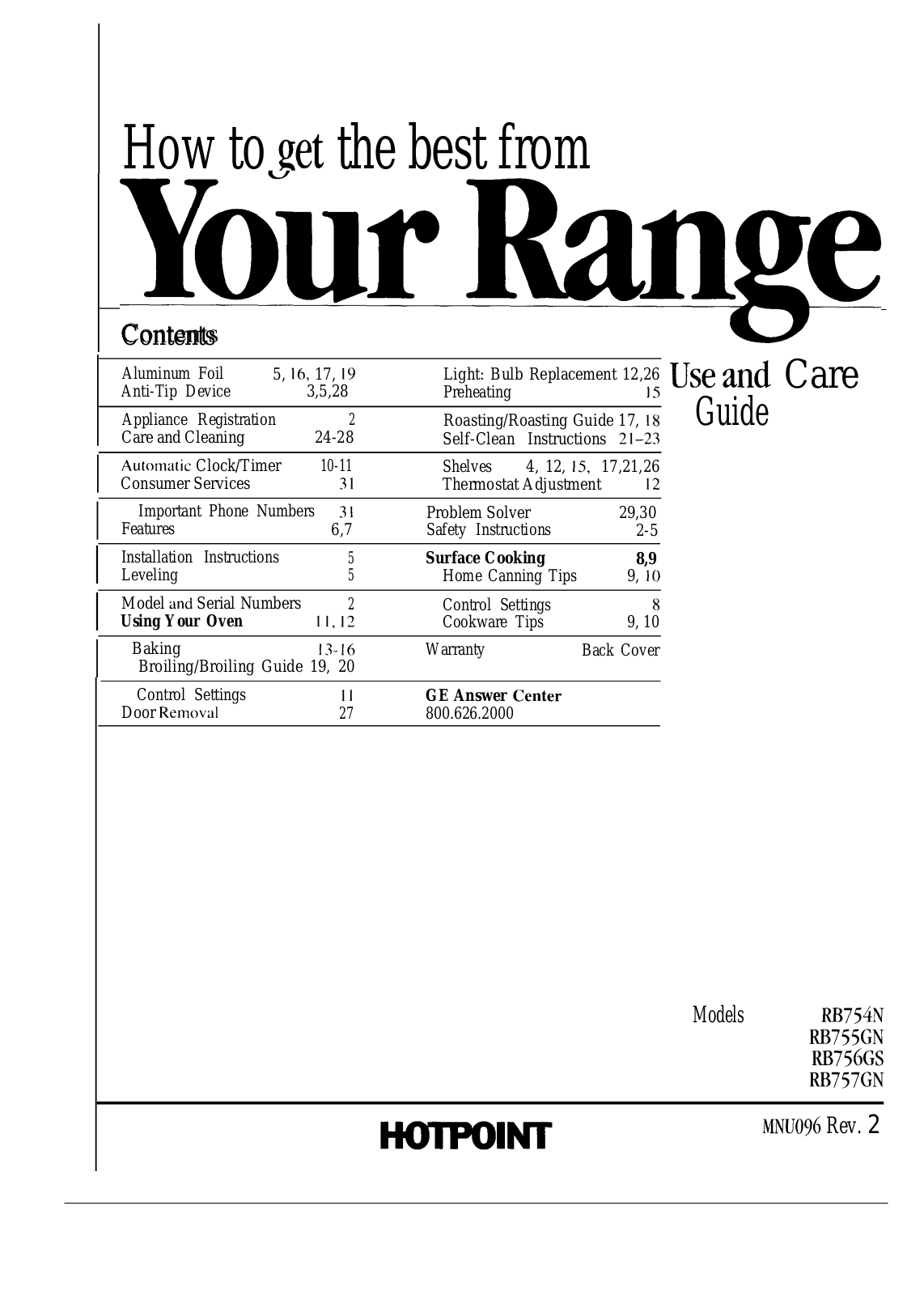 GE RB754N, RB755GN, RB756GS, RB757GN Use and Care Manual