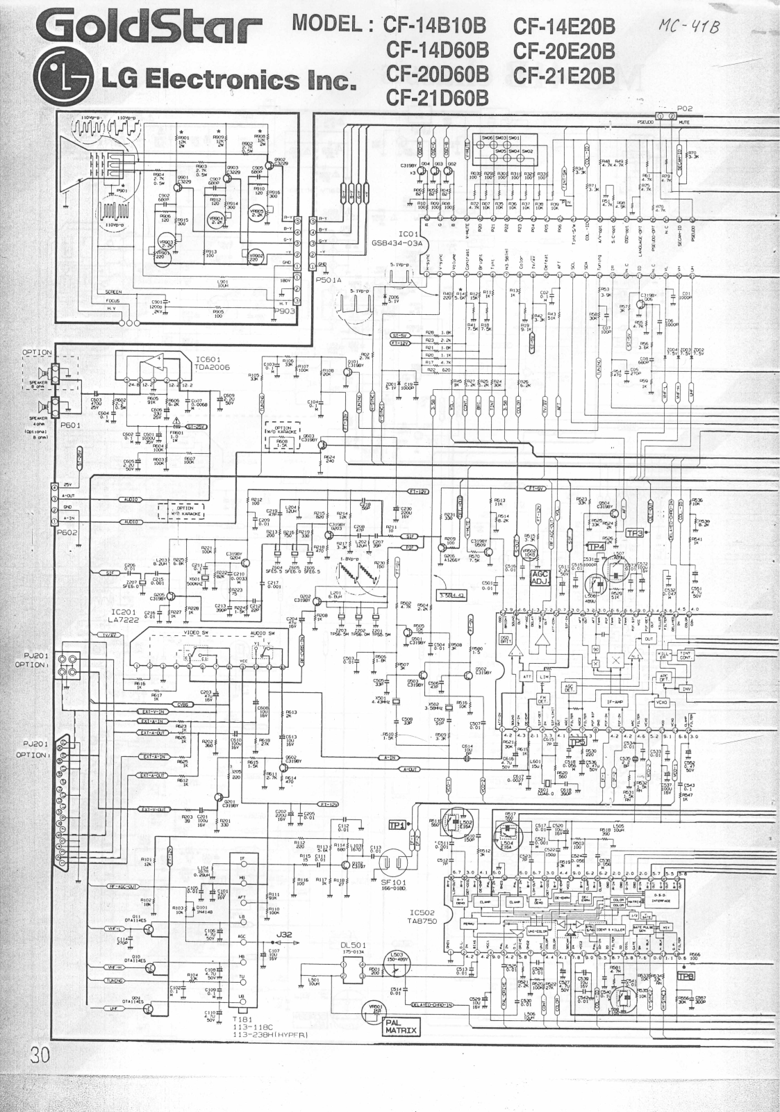 Goldstar CF-14B10B, CF-14E20B, CF-14D60B, CF-20E20B, CF-20D60B Schematics