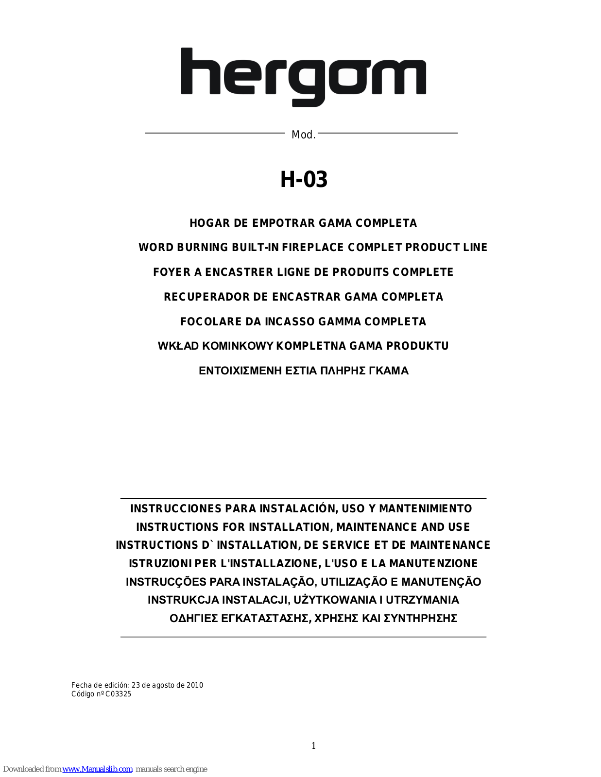 hergom H-03 Instructions For Installation, Maintenance And Use - ManualMachine.com