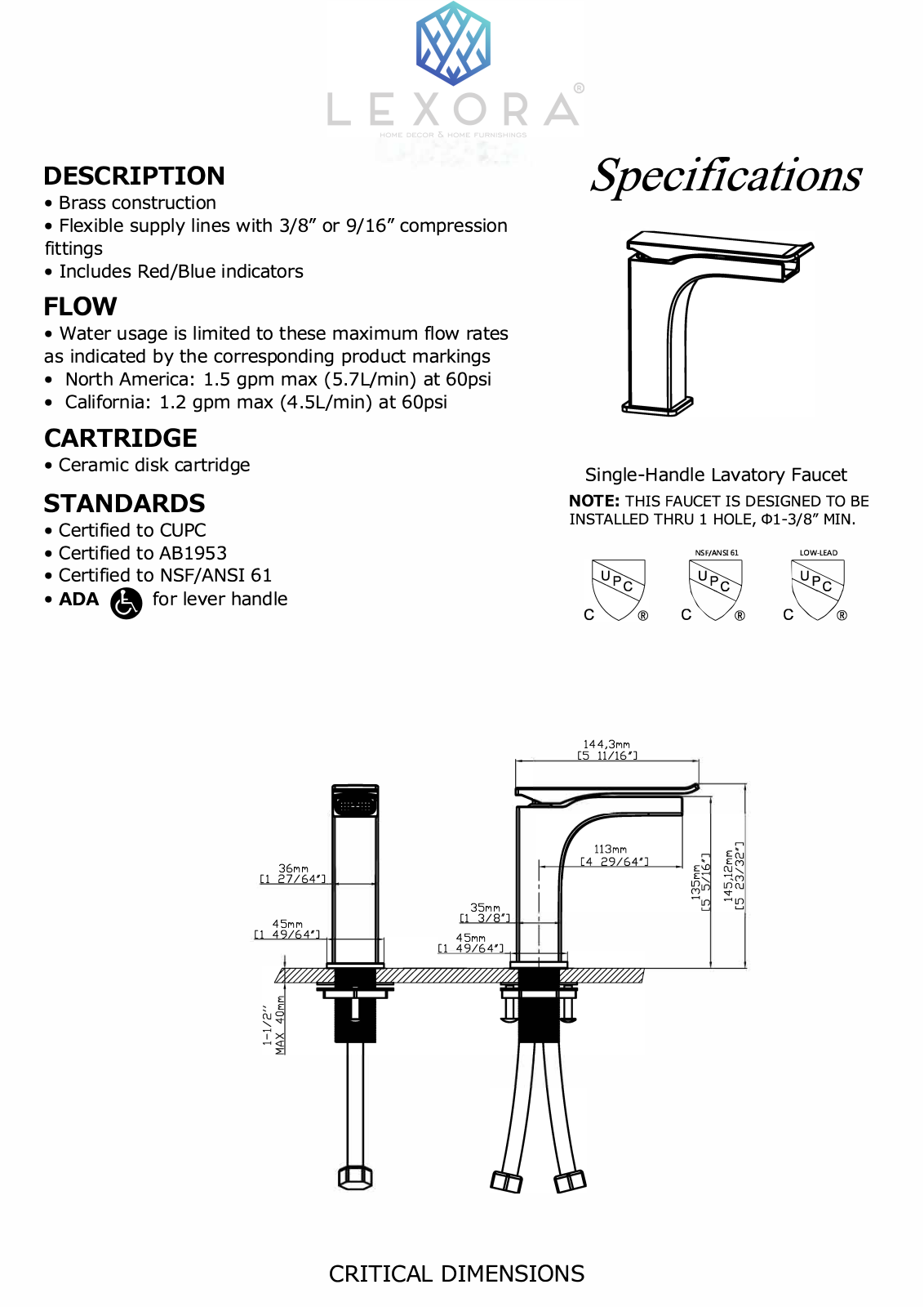 Lexora LFS1011BG, LFS1011GM, LFS1011BS Specifications - ManualMachine.com