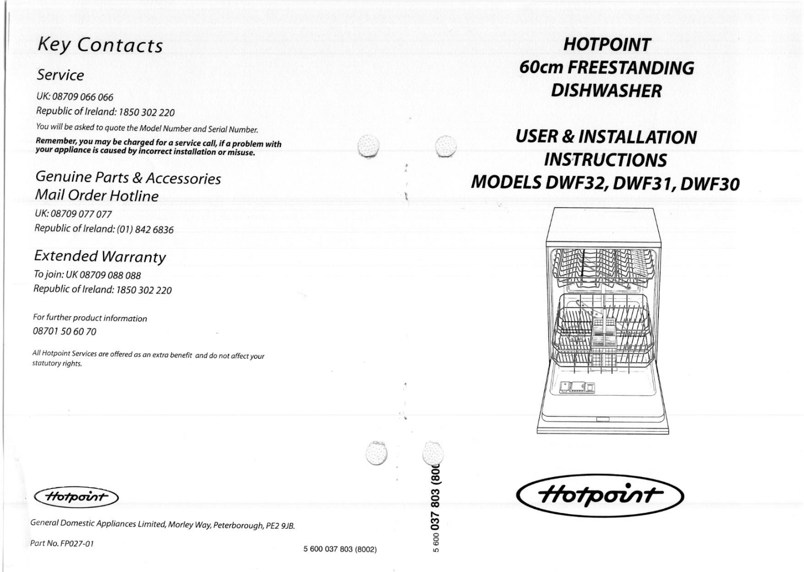 Hotpoint DWF32, DWF31 User Manual