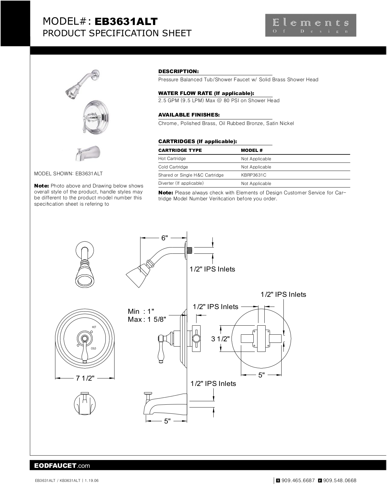 Elements of Design EDE1654 Specification Sheet - ManualMachine.com