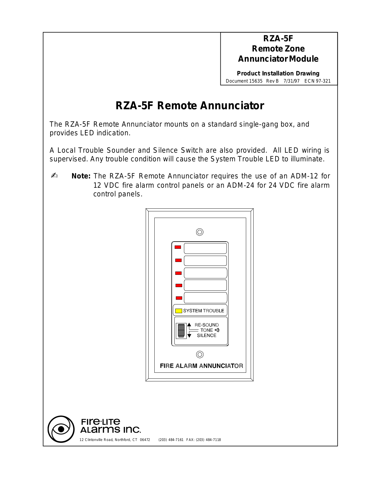 Fire-Lite RZA-5F User Manual