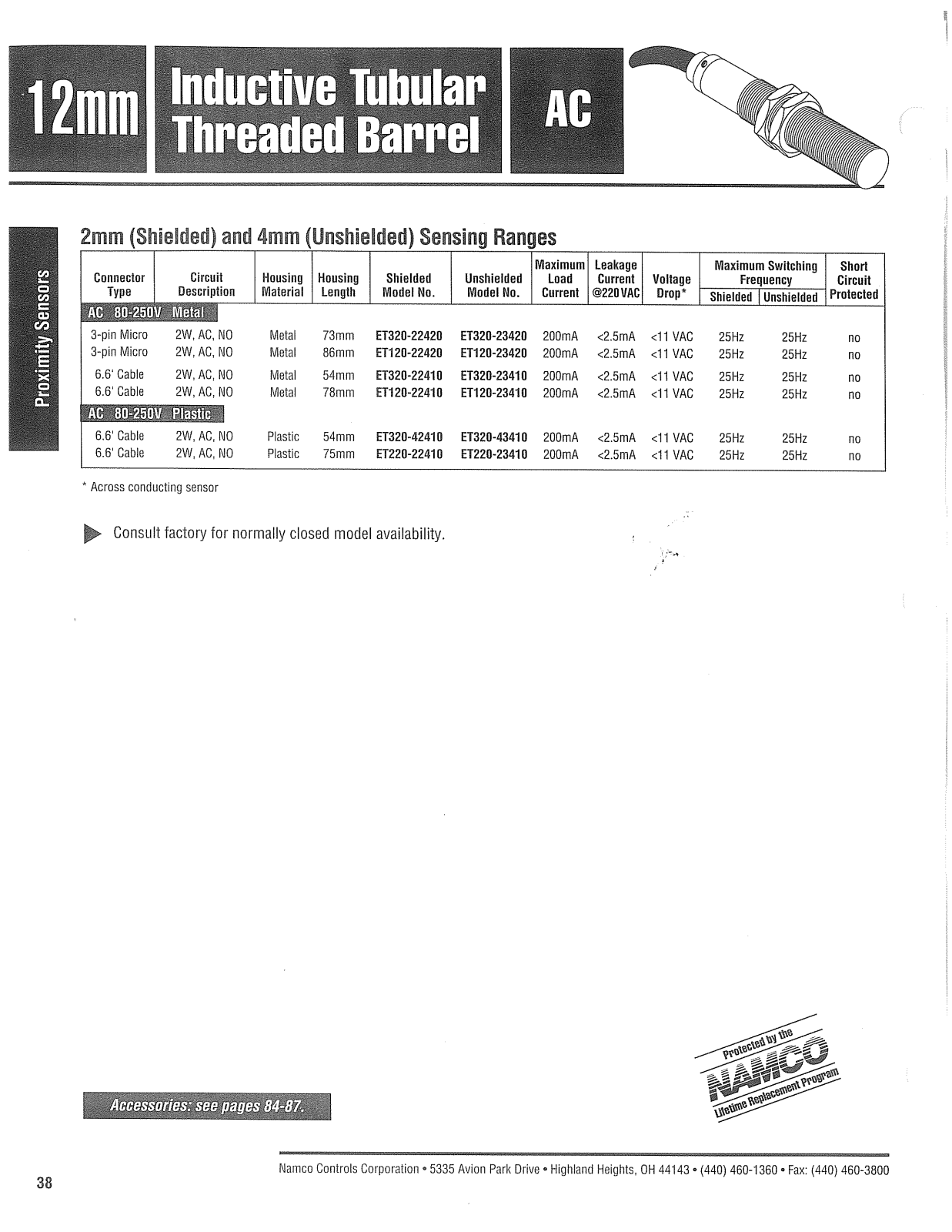 Namco Controls ET120, ET220, ET320 Data Sheet