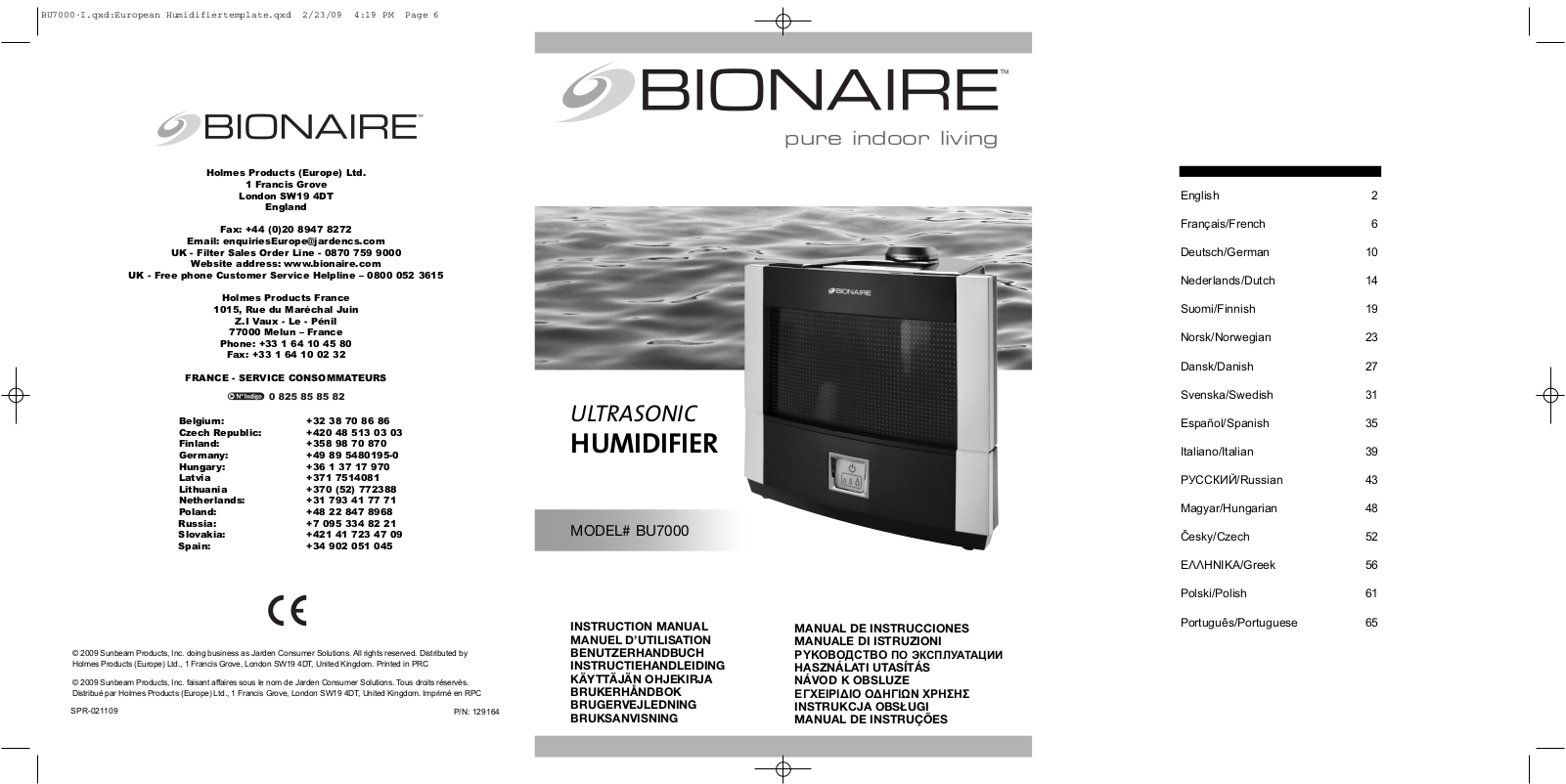 BIONAIRE BU7000 User Manual