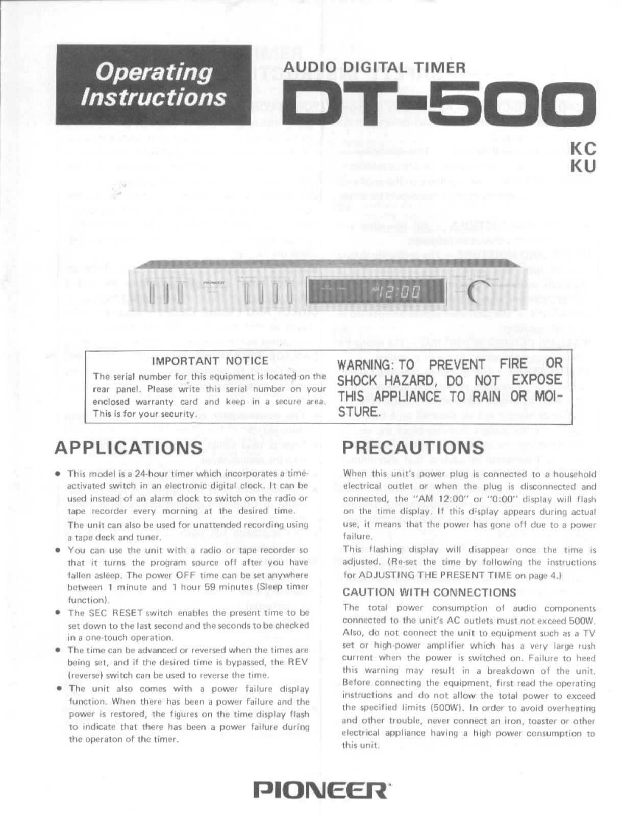 Pioneer DT-500 Owners manual