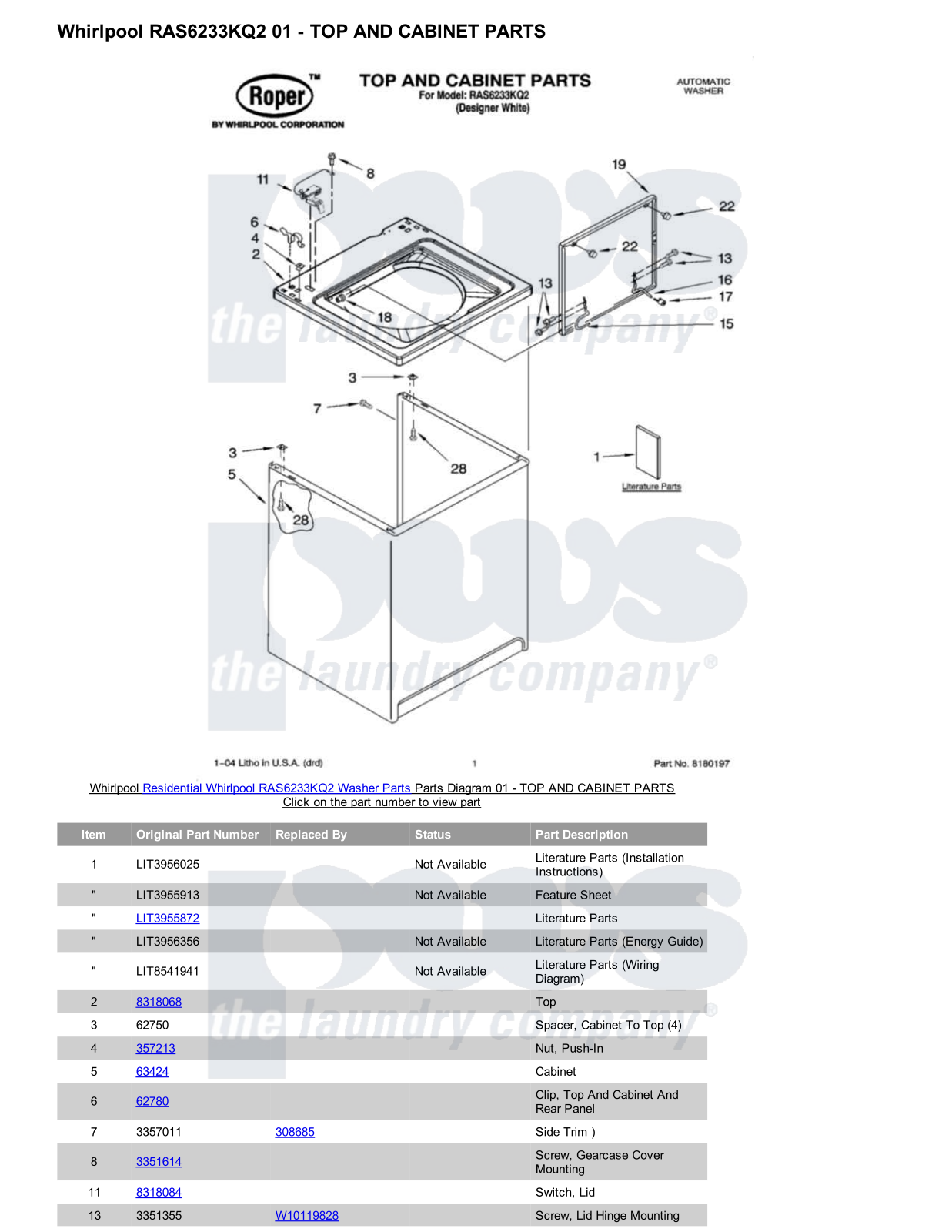 Whirlpool RAS6233KQ2 Parts Diagram