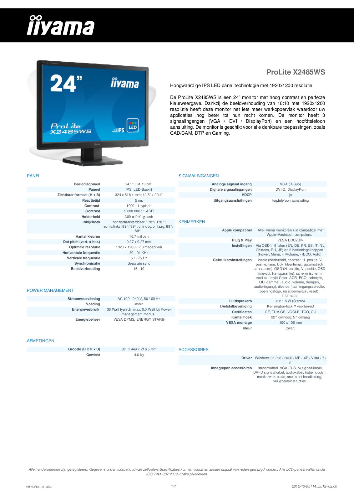 Iiyama PROLITE X2485WS User Manual