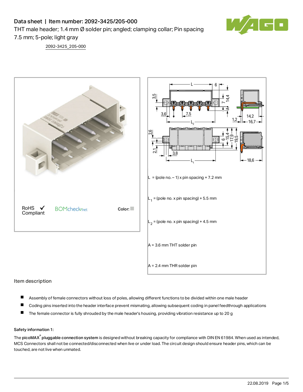 Wago 2092-3425/205-000 Data Sheet