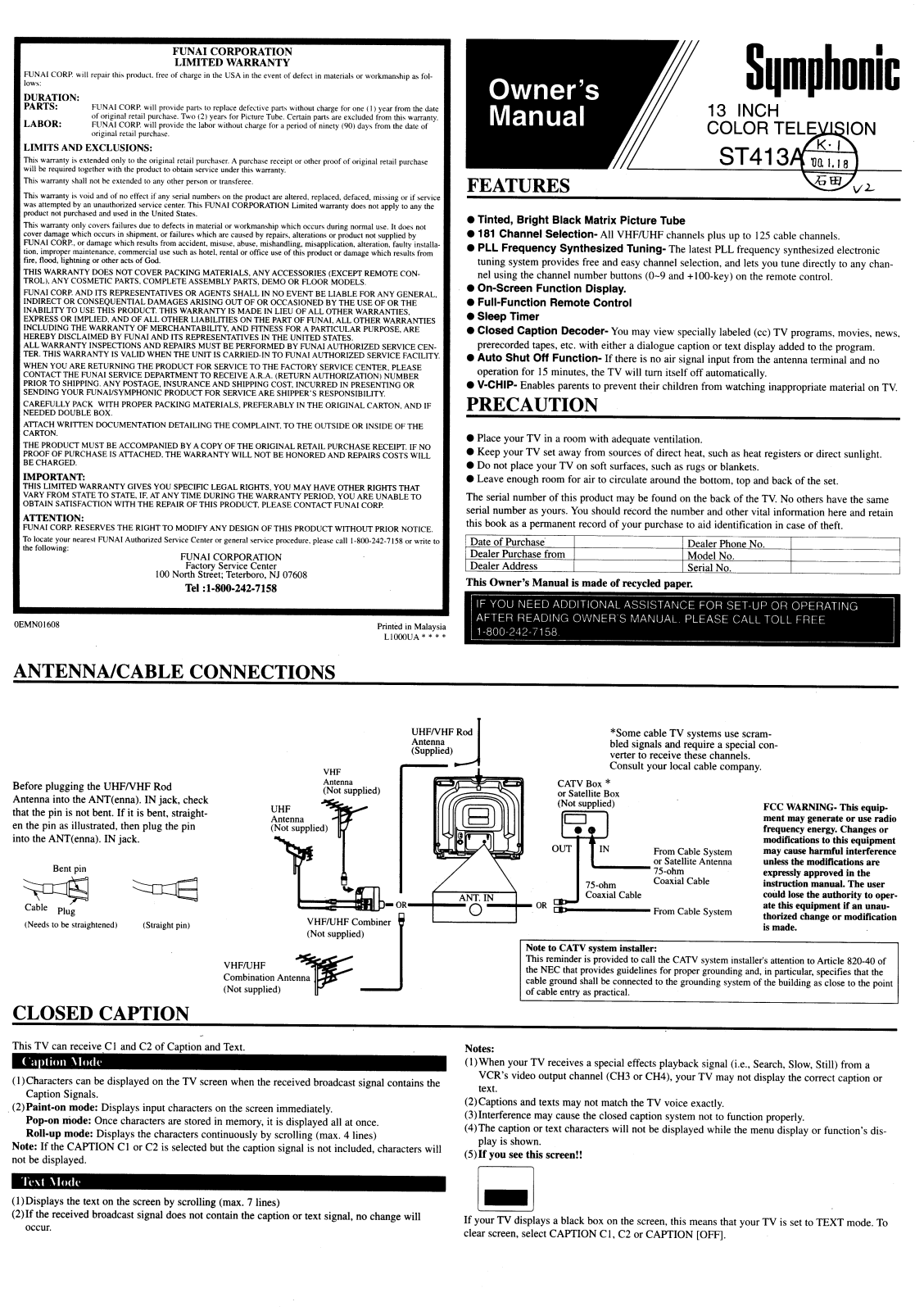 Symphonic ST413A User Manual