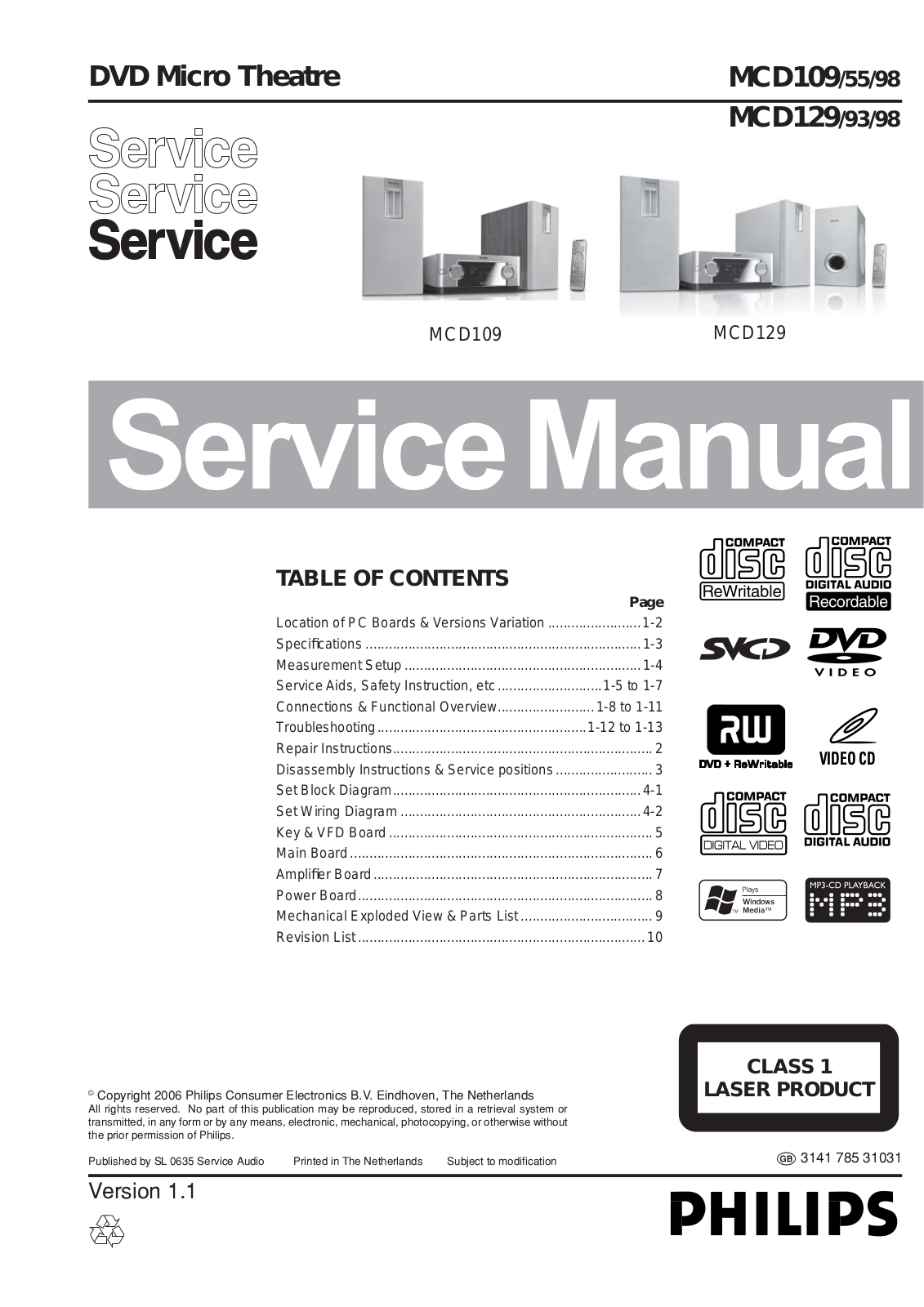 Philips MCD109-55-98, MCD129-93-98 Service Manual