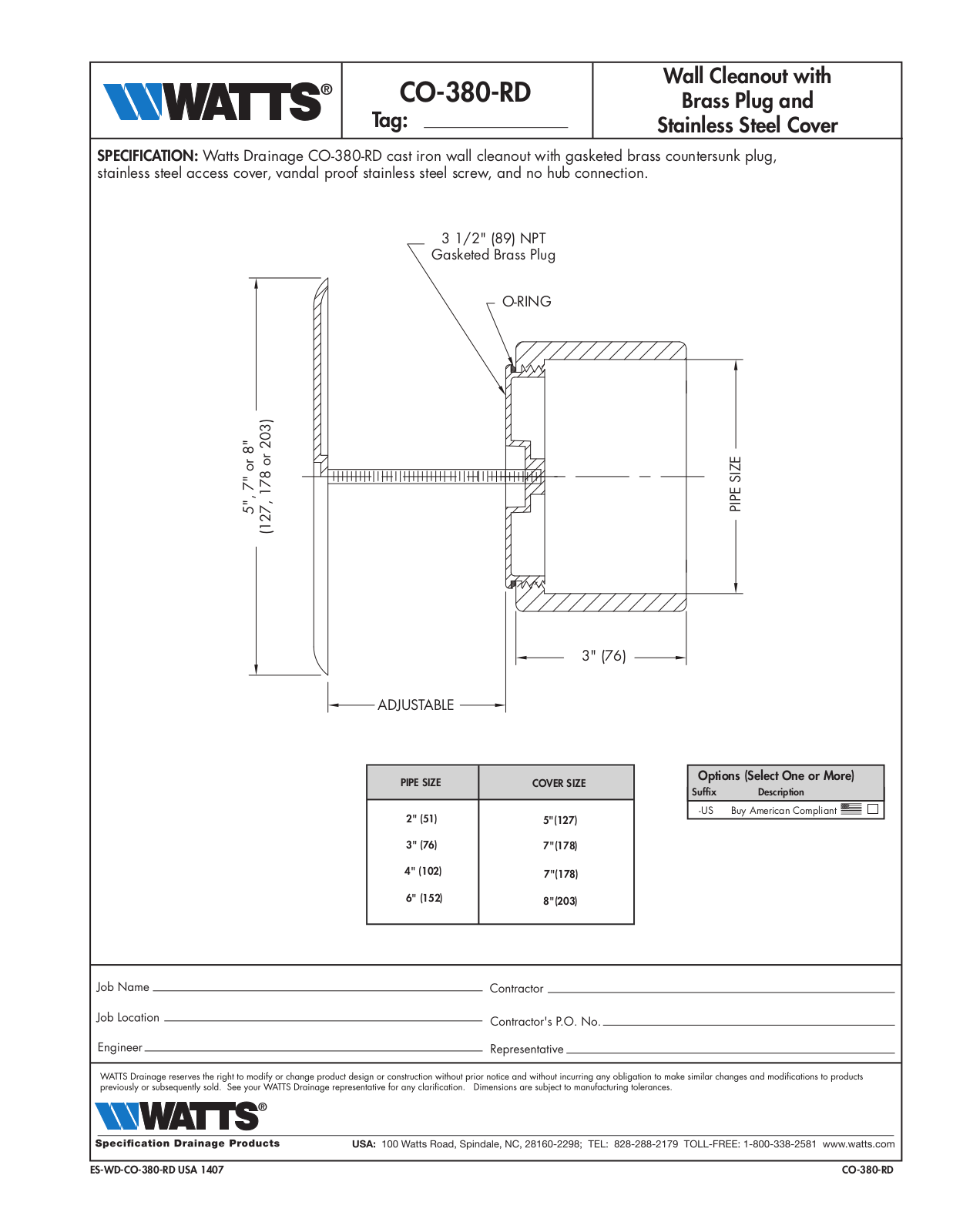 Watts CO-380-RD User Manual