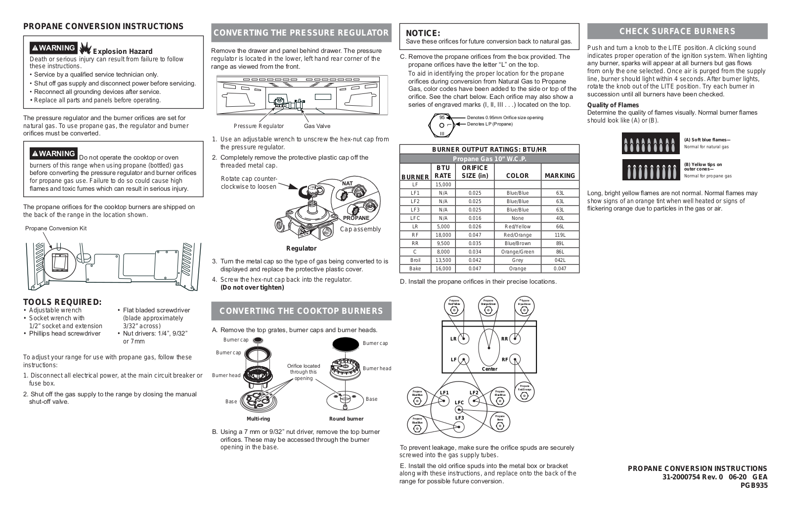 GE PGB935YPFS, PGB935BPTS Propane Conversion Instructions