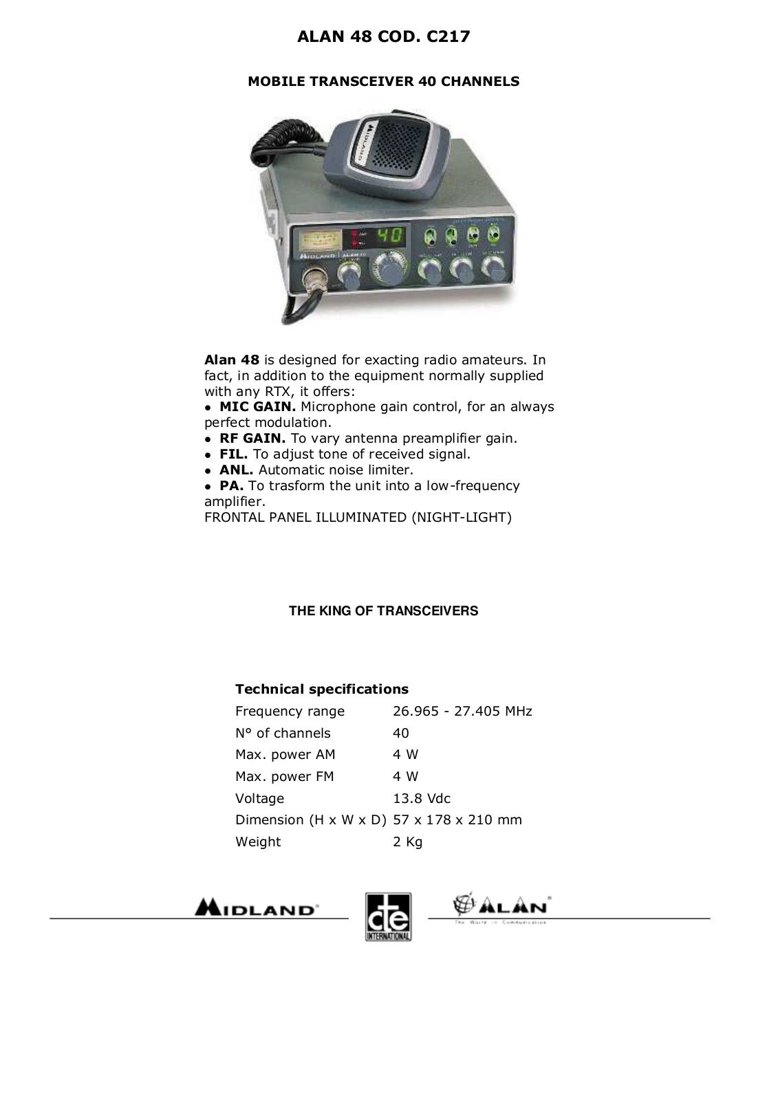 Midland Alan 48 D User Manual