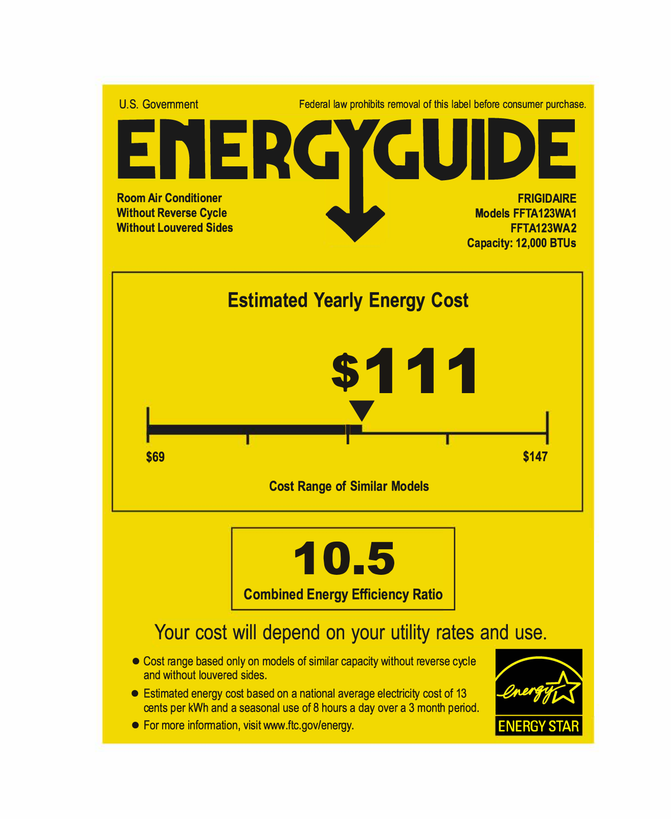 Frigidaire FFTA123WA2, FFTA123WA1 Energy manual