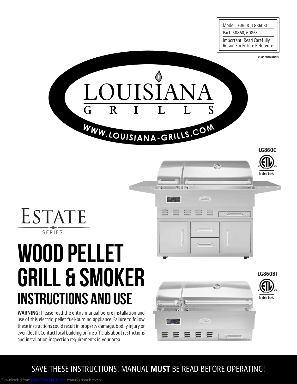 Louisiana Grills LG860C, 60865, LG860BI, 60860 Instructions And User Manual