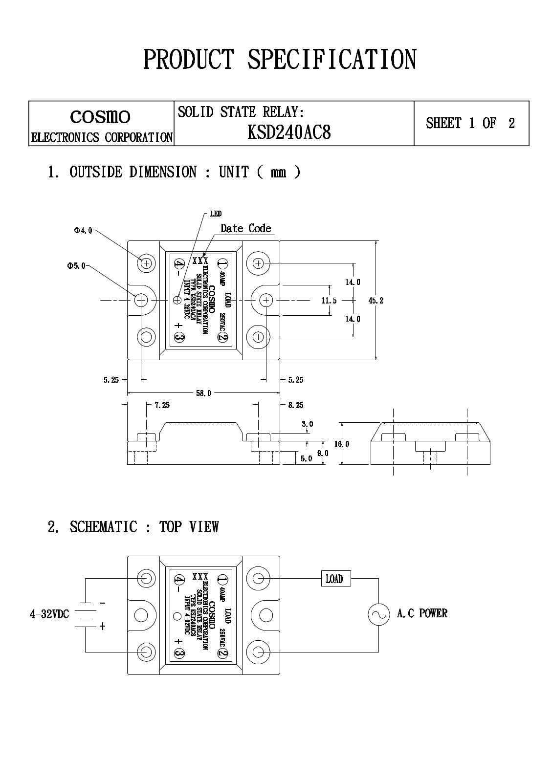 COSMO KSD240AC8 Datasheet