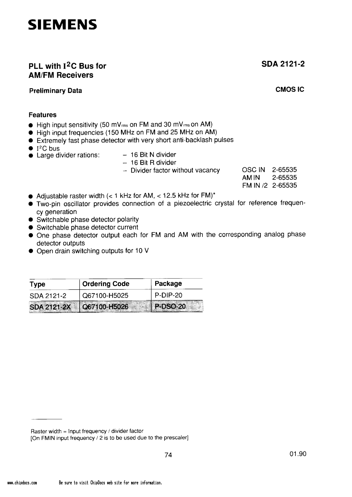 Siemens SDA2121-2, SDA2121-2X Datasheet