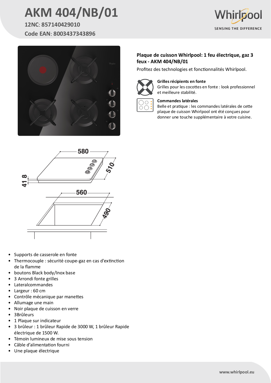 Whirlpool AKM 404/NB/01 Product information