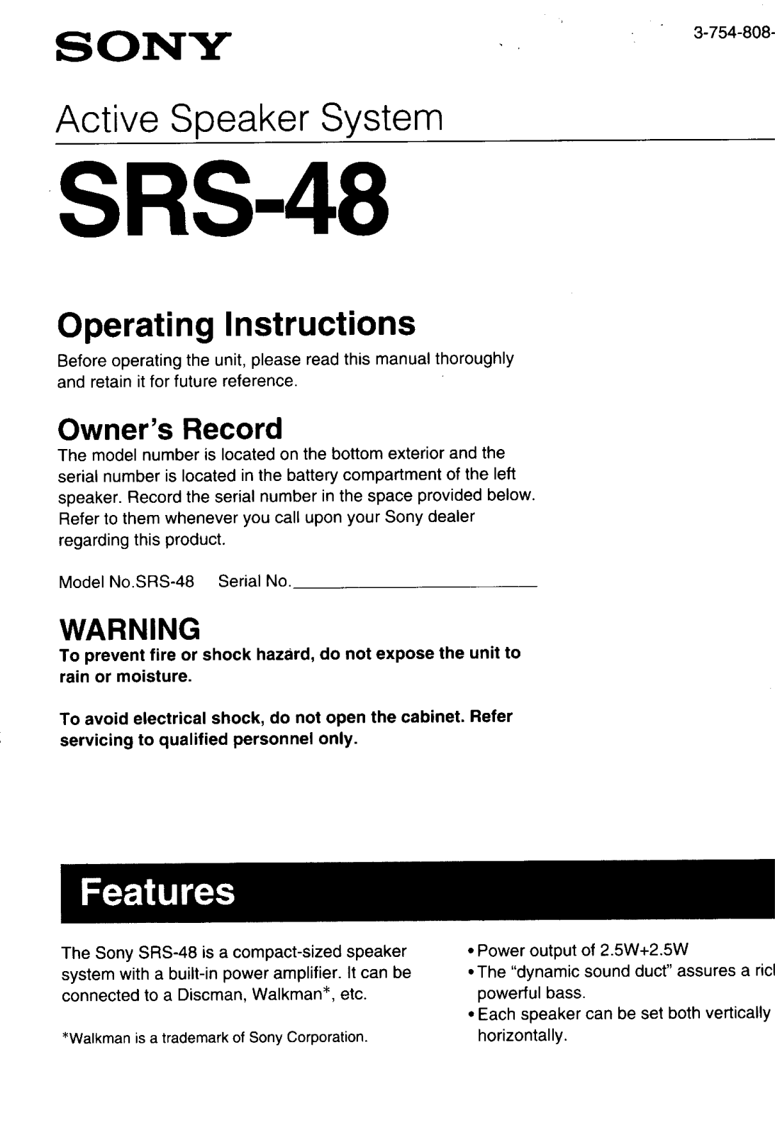 Sony SRS48 User Manual