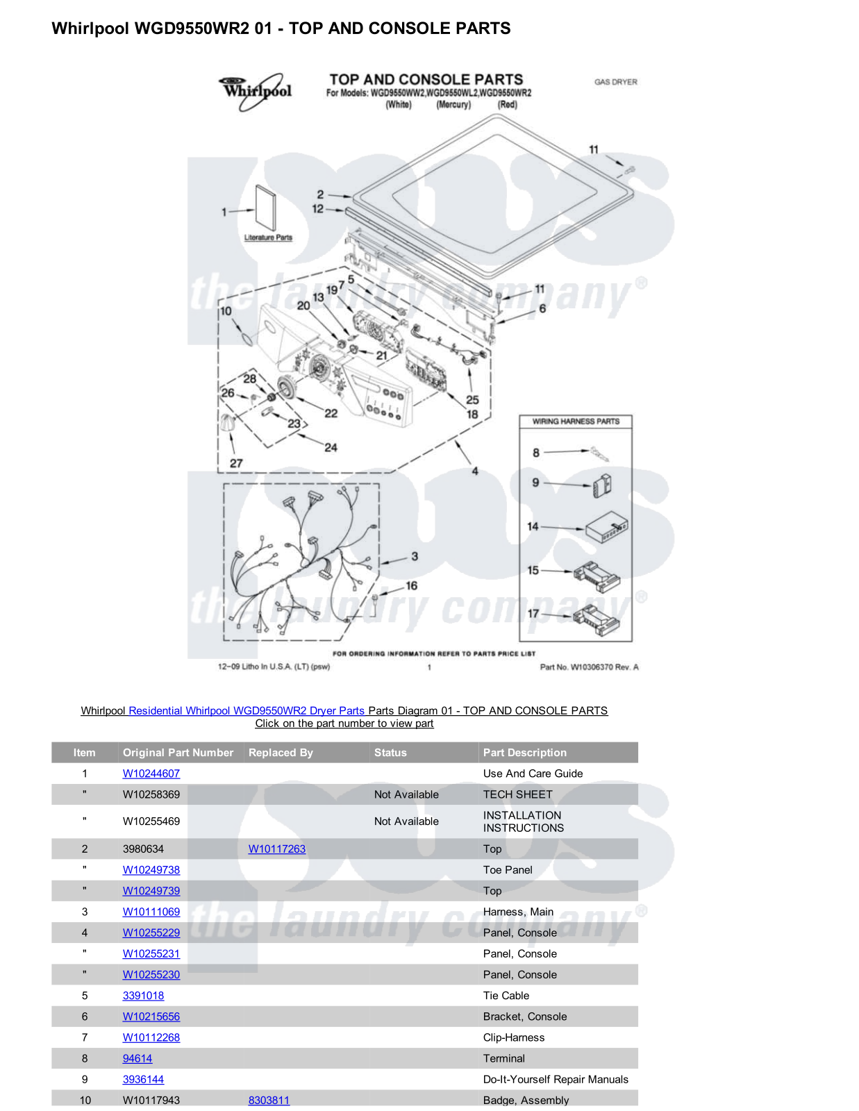 Whirlpool WGD9550WR2 Parts Diagram