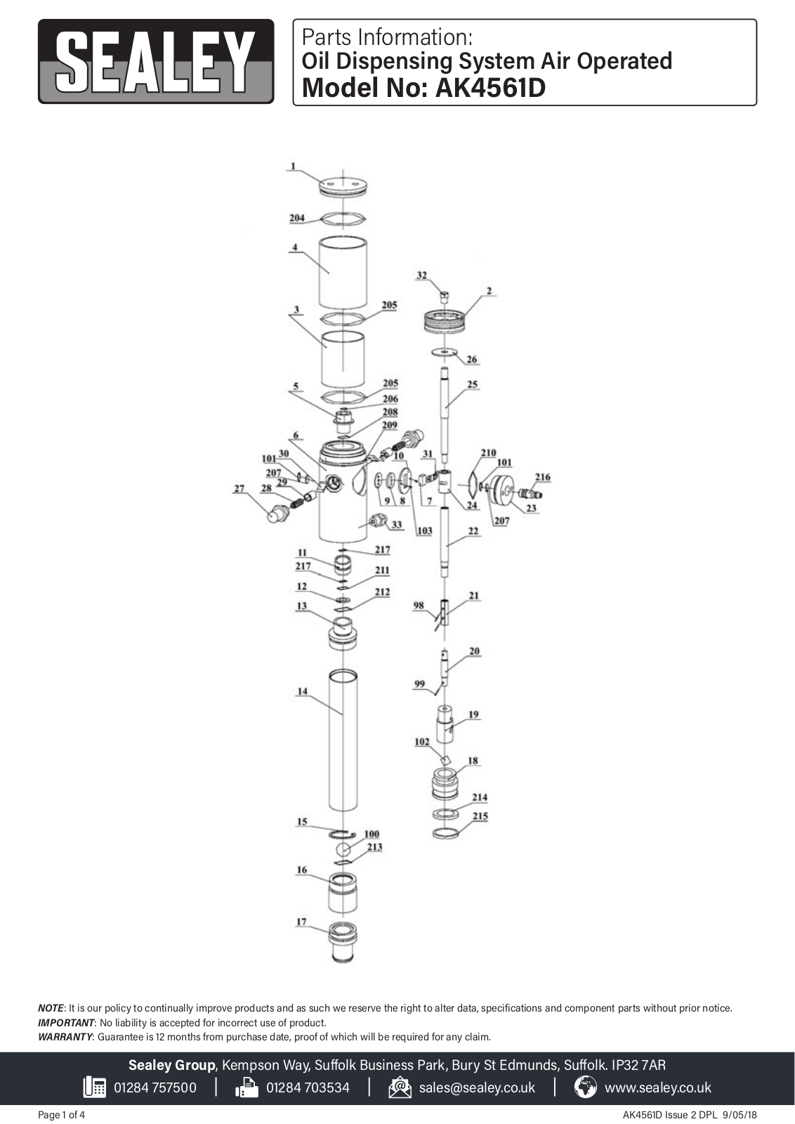 Sealey AK4561D Parts Listing