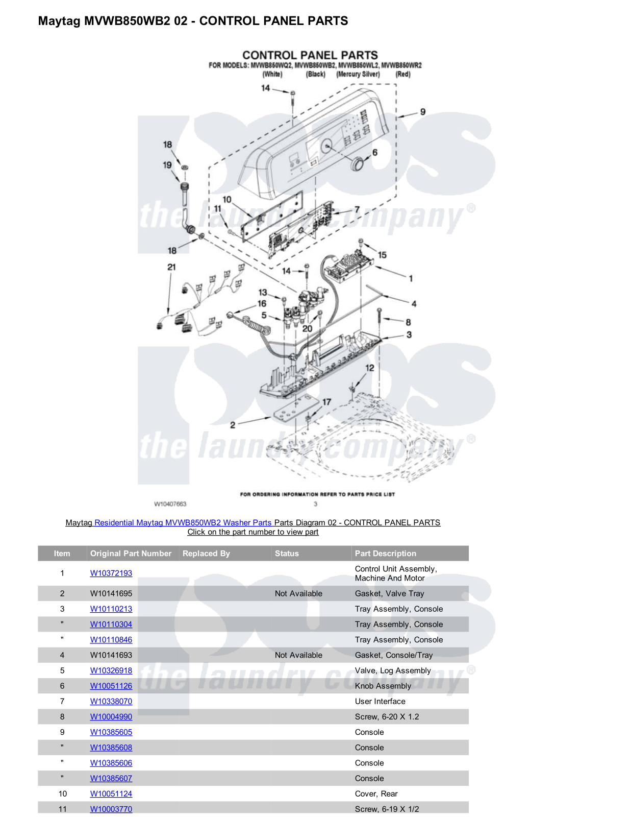 Maytag MVWB850WB2 Parts Diagram