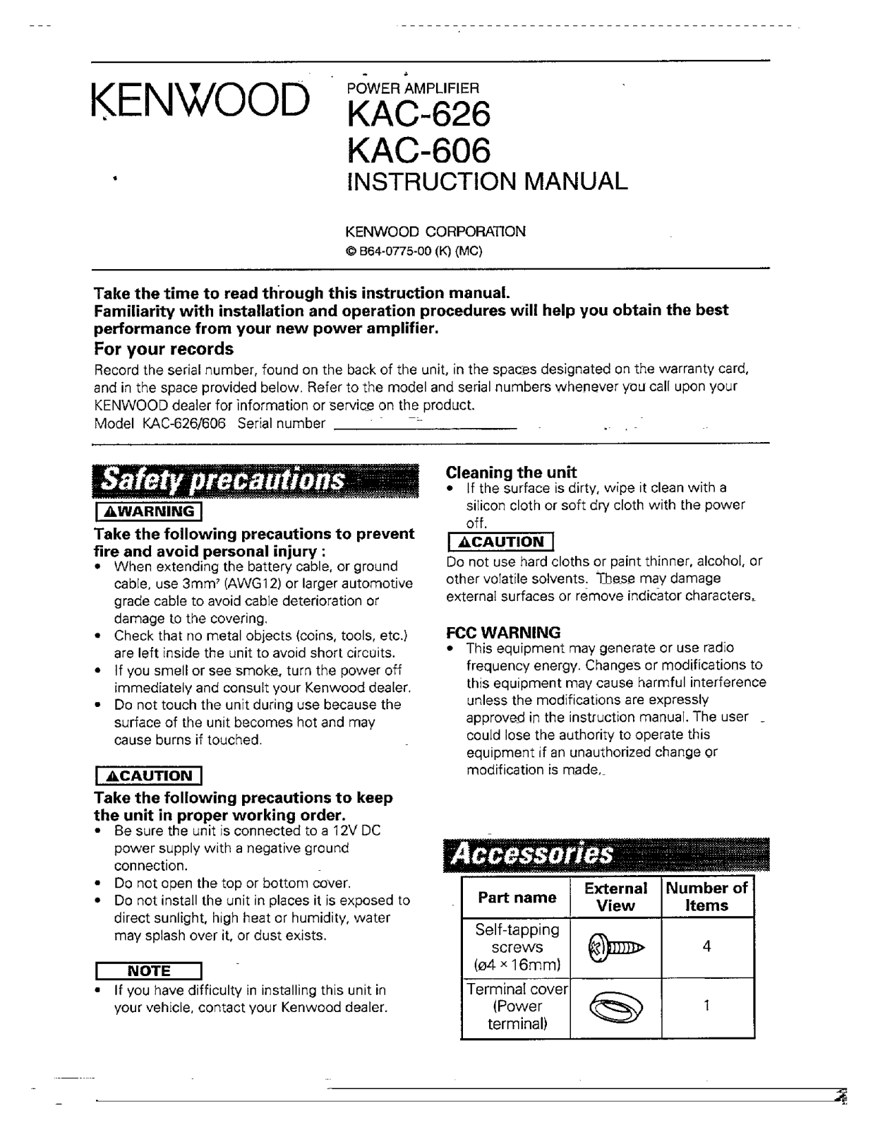 Kenwood KAC-626 Owners Manual