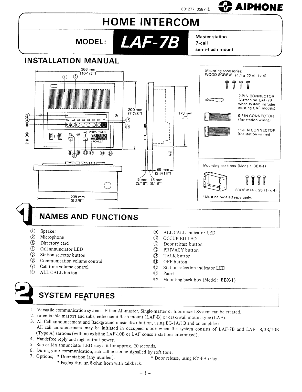 Aiphone LAF-7B User Manual