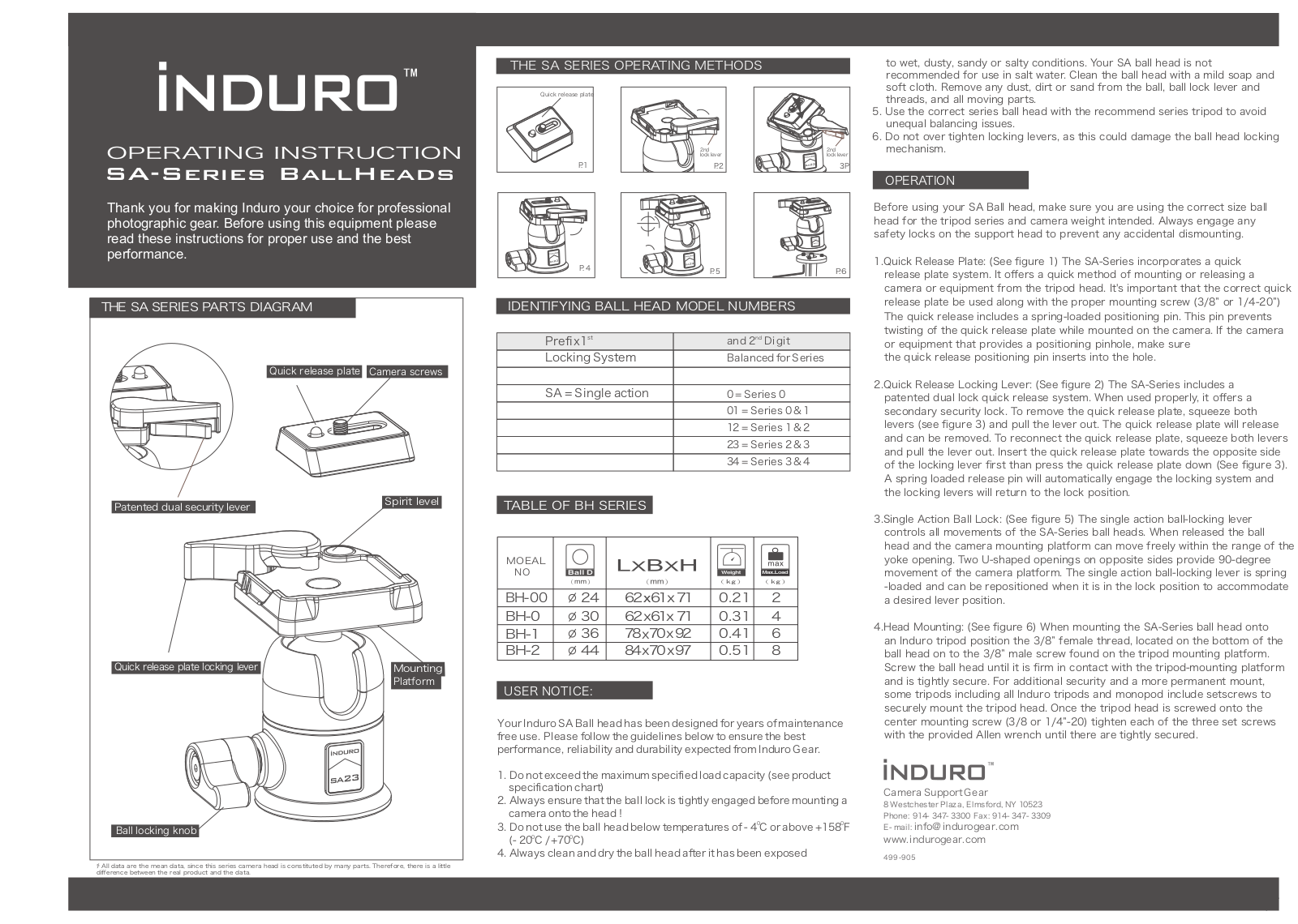 Induro SA BallHead User Manual