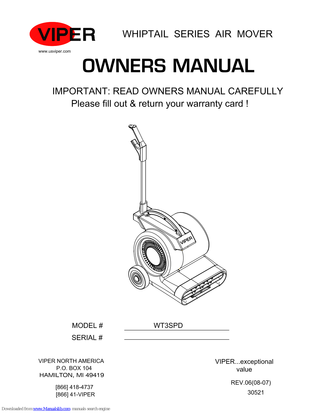 Viper Whiptail series, Whiptail WT3SPD Owner's Manual