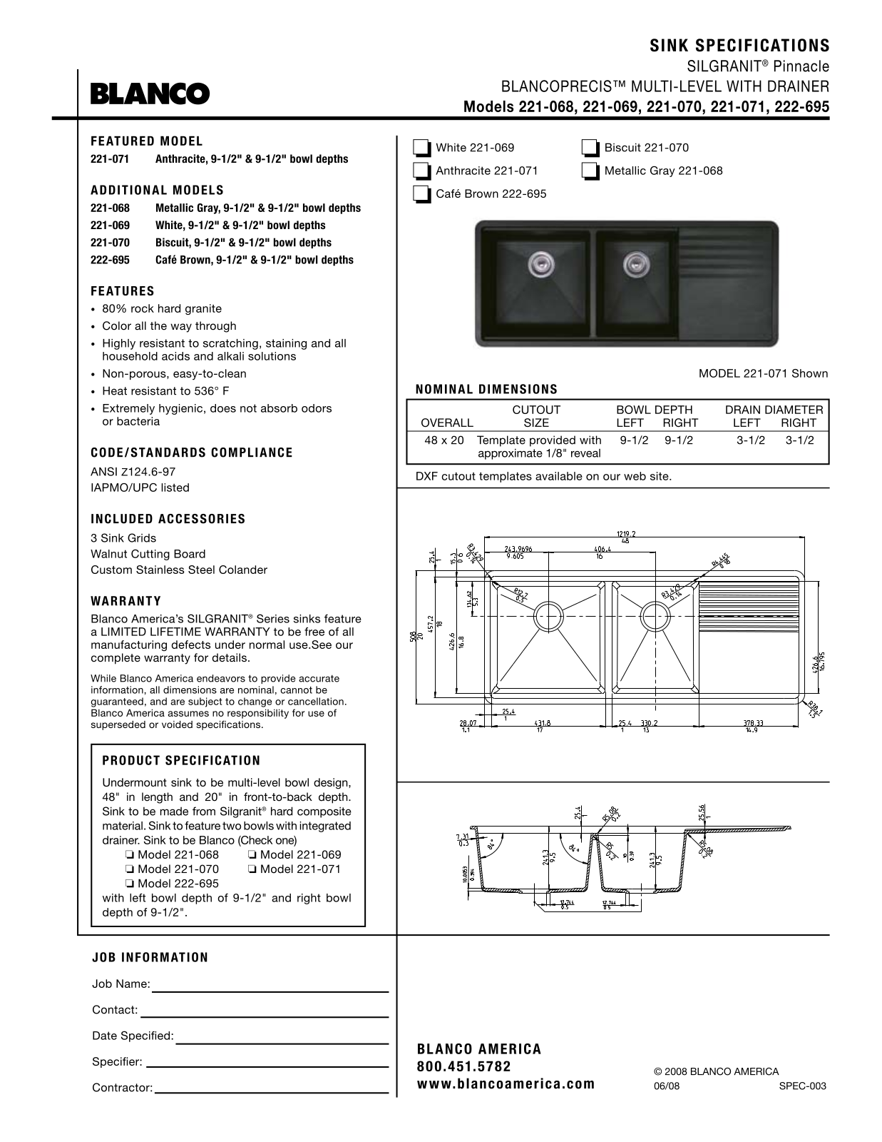 Blanco 221-071, 221-068, 221-070 User Manual