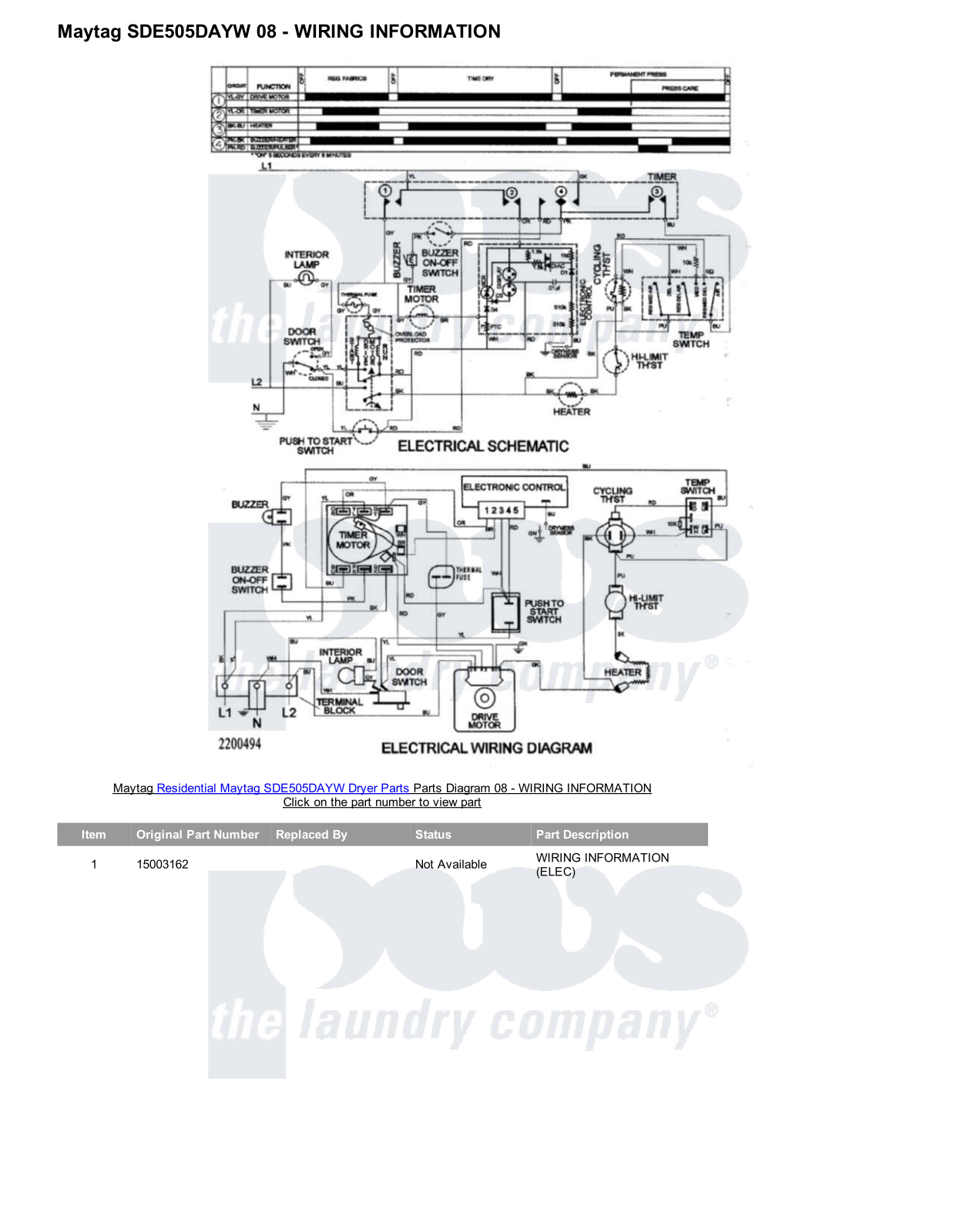 Maytag SDE505DAYW Parts Diagram