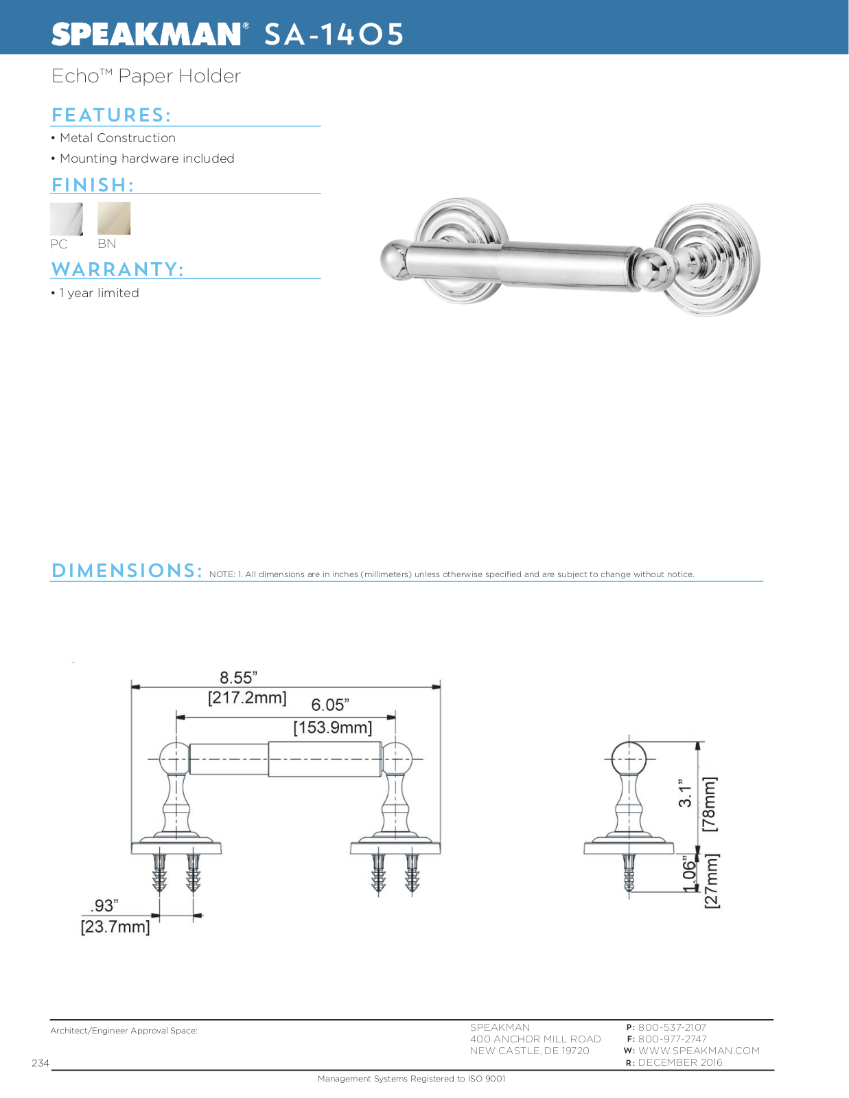 Speakman SPK2729 Specifications & Dimensions - ManualMachine.com