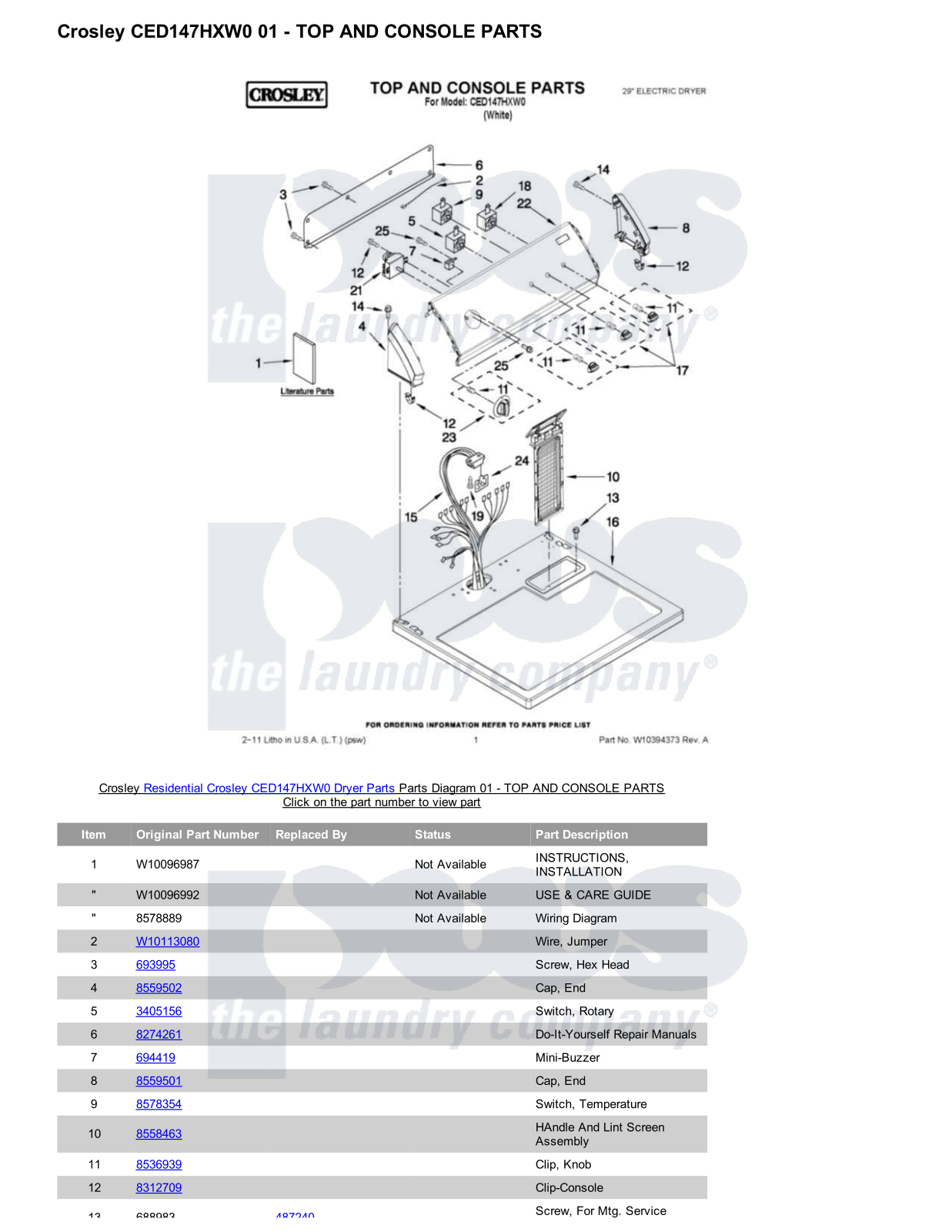 Crosley CED147HXW0 Parts Diagram