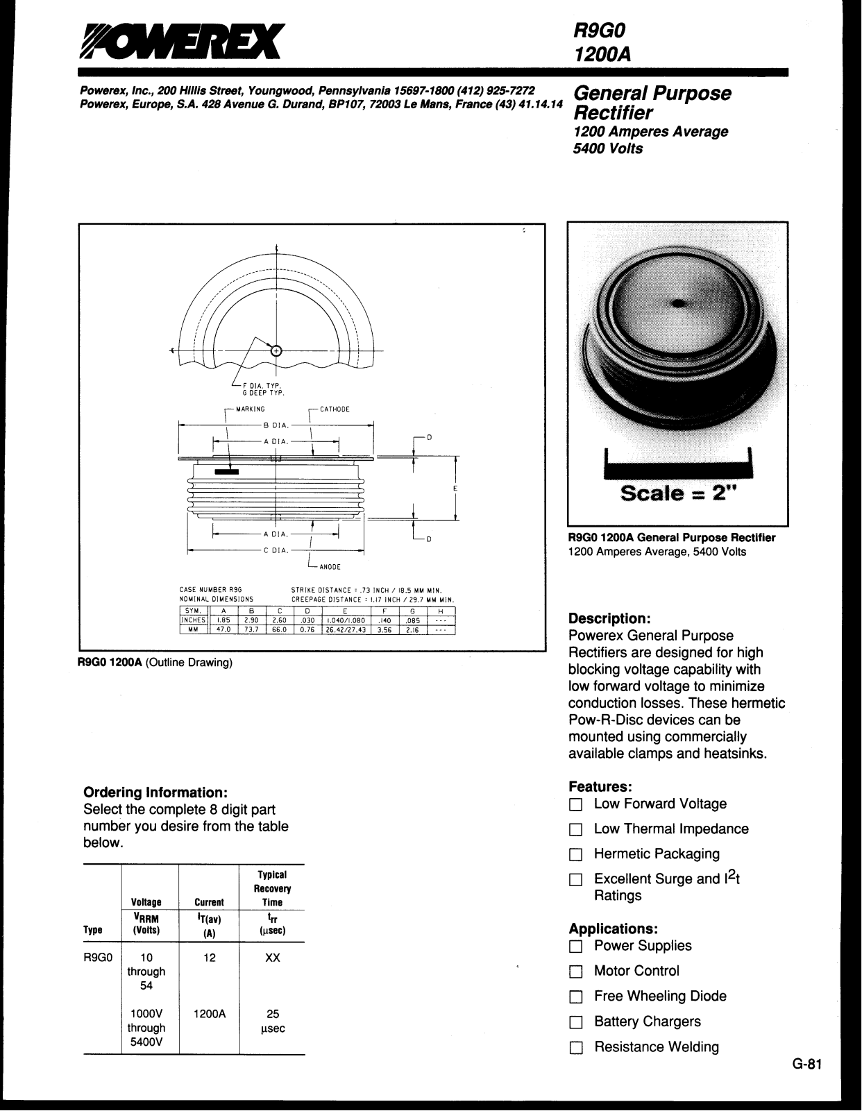 Powerex R9G0 1200A Data Sheet