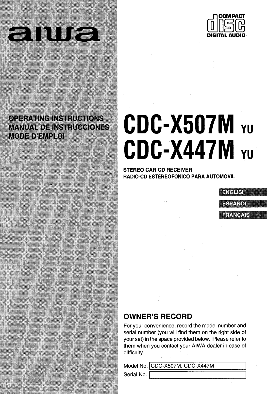 AIWA CDC-X507Myu, CDC-X447Myu Operating Instructions