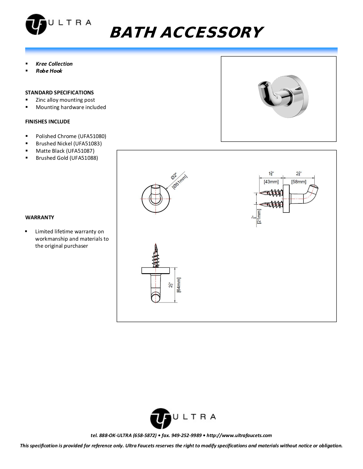 Ultra Faucets LTR10148 Specifications - ManualMachine.com