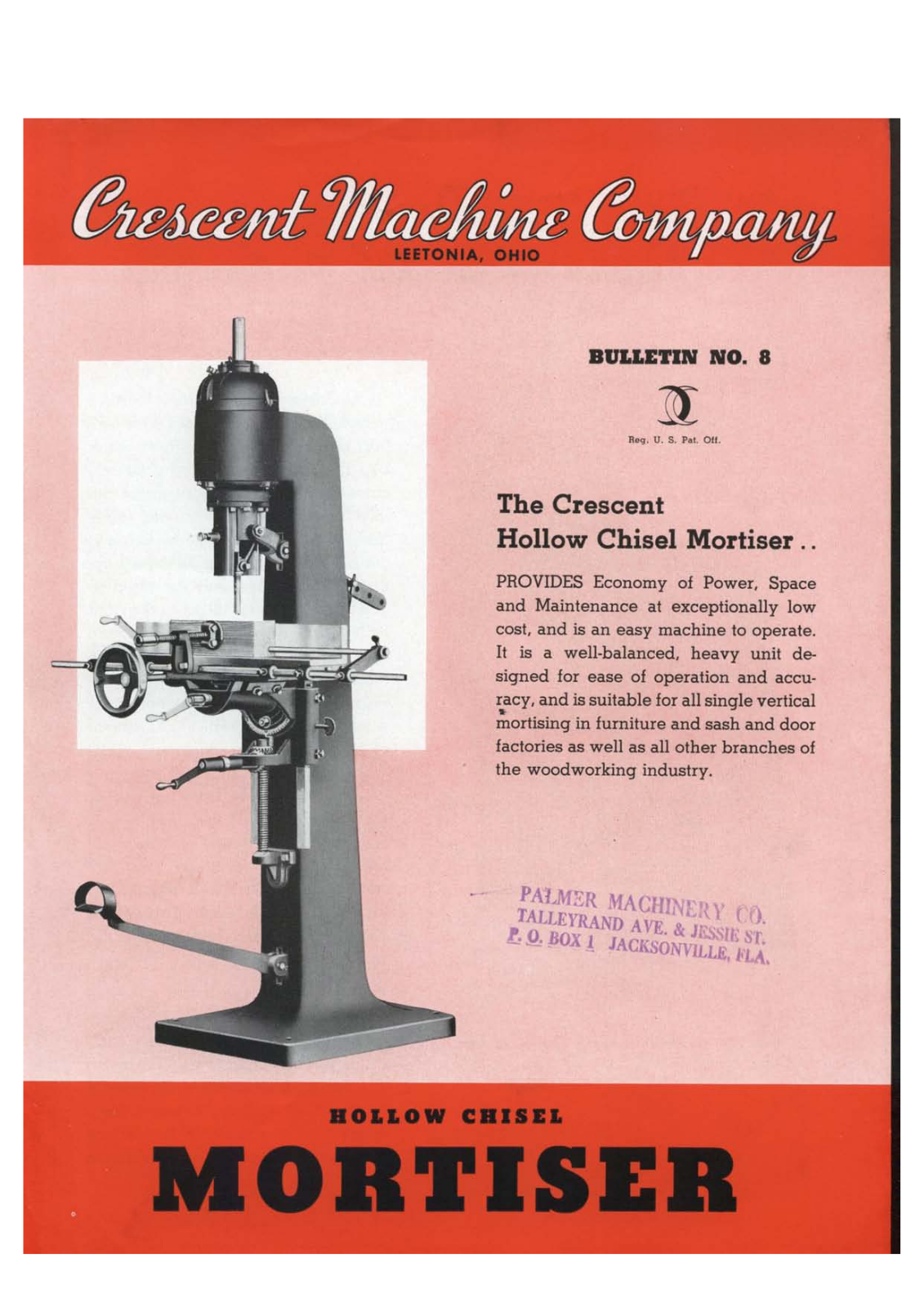Crescent Machine Hollow Chisel Mortiser - Bulletin No. 8 Mortisers - ManualMachine.com