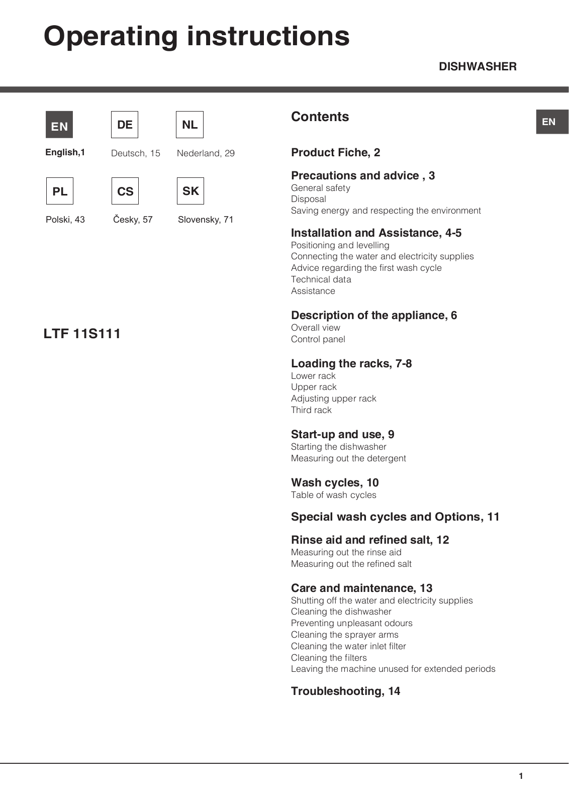 Hotpoint Ariston LTF 11S111 O User Manual