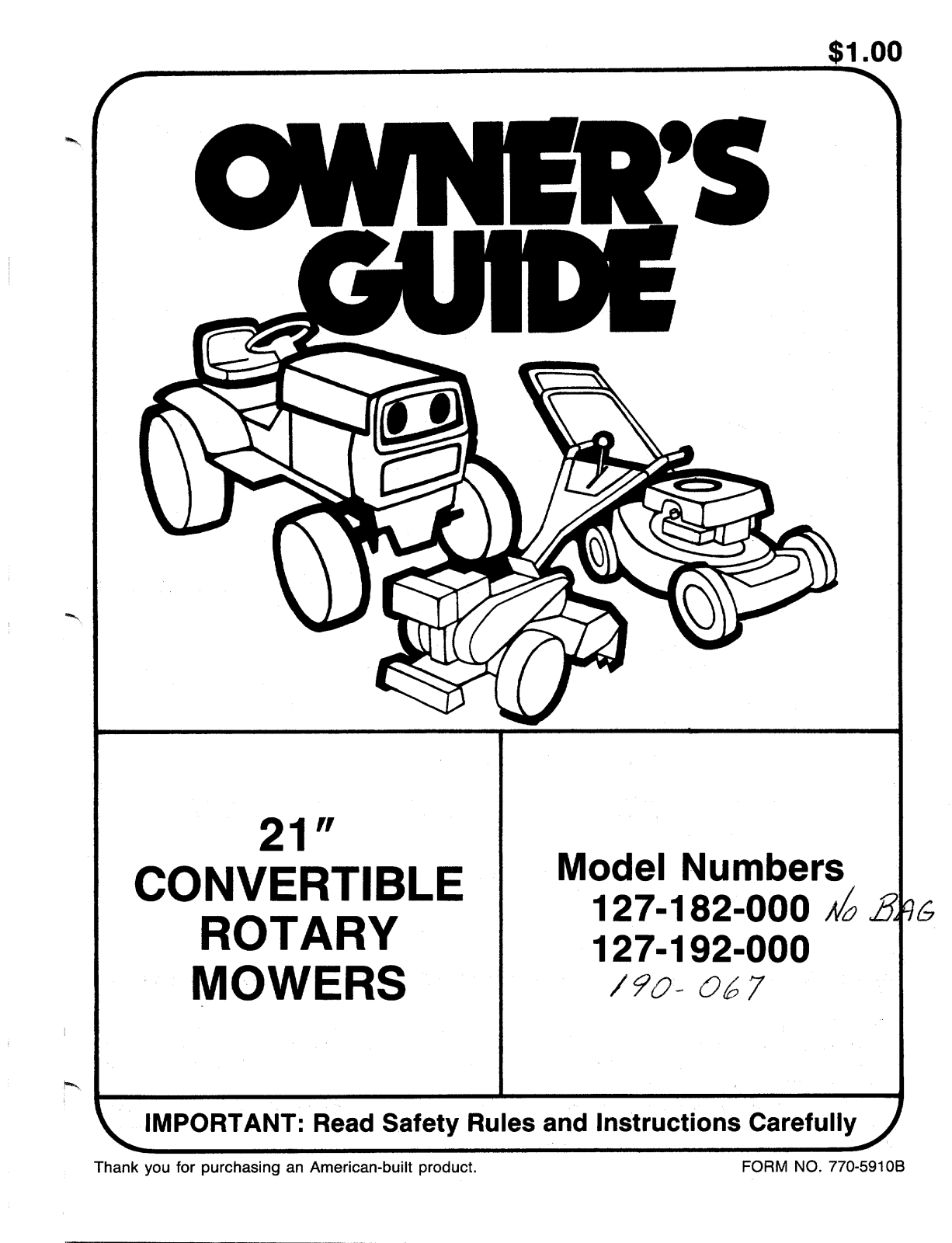 MTD 127-192-000, 127-182-000 User Manual